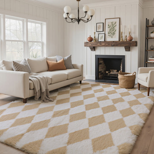 KUETH 5'x7' Fluffy Shag Washable Area Rug for Living Room Modern Geometric