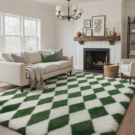 KUETH 8'x10' Fluffy Shag Washable Area Rug for Living Room Modern Geometric