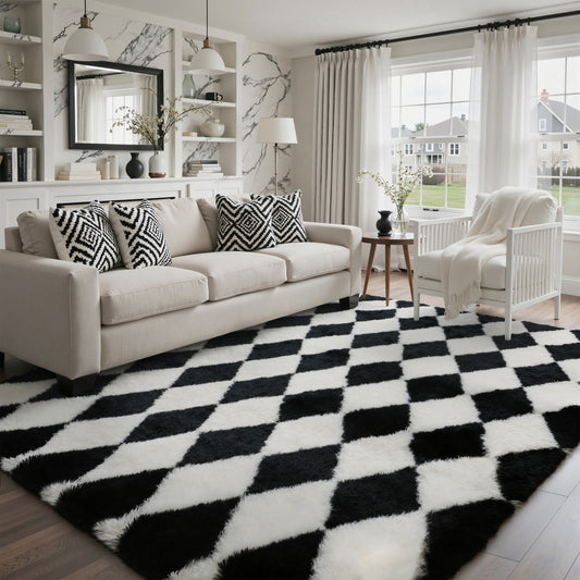 KUETH 8'x10' Fluffy Shag Washable Area Rug for Living Room Modern Geometric