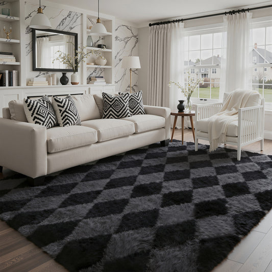 KUETH 8'x10' Fluffy Shag Washable Area Rug for Living Room Modern Geometric
