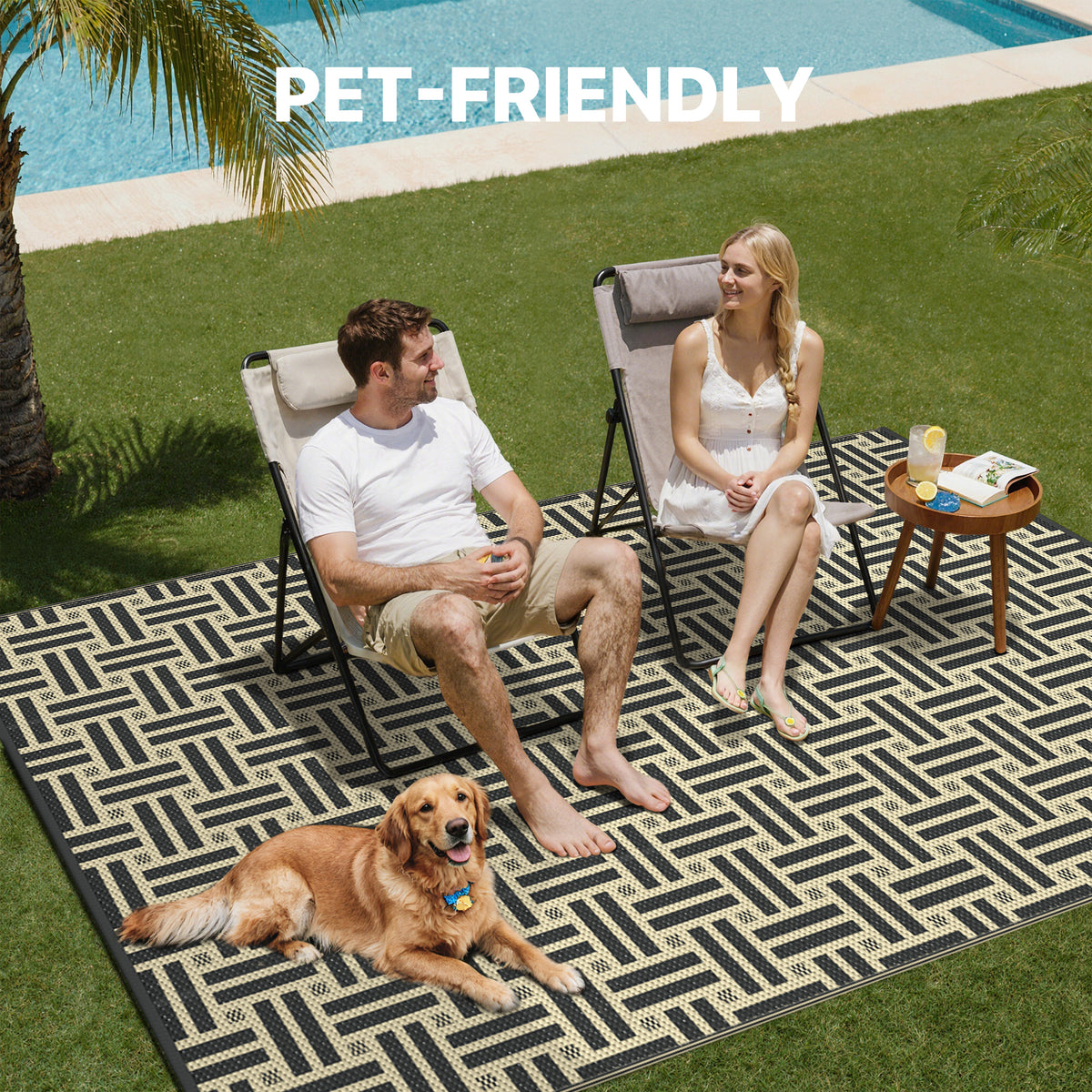 KUETH 6'x 9'Outdoor Plastic Rug Foldable Waterproof UV Resistant Outdoor Patio Geometric RV Deck Rug