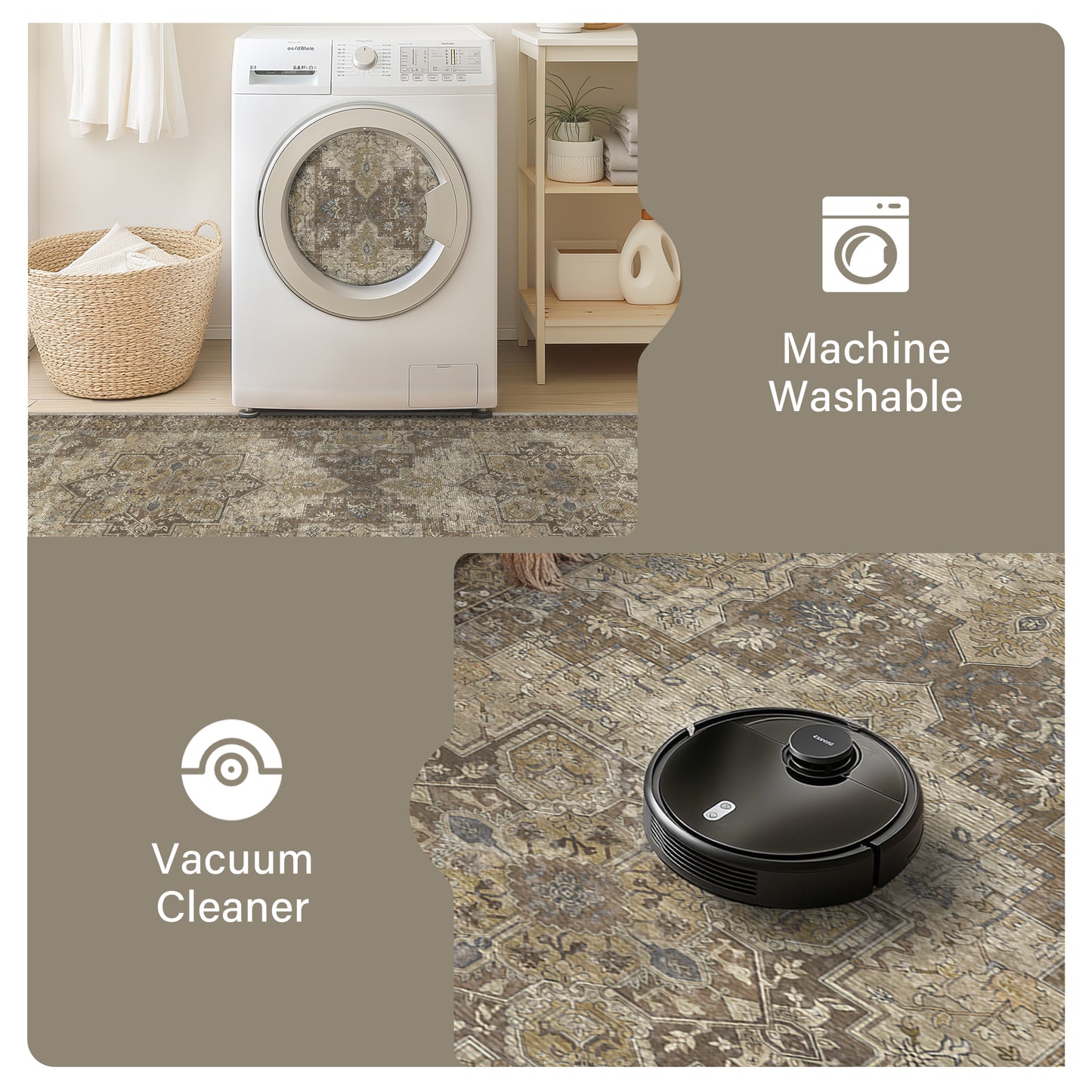 KUETH  Runner Rug Machine Washable, Kitchen Runner Rug for Floor and Hallway, Non Slip Throw Area Rug with Rubber Backing for Living Room、 Entryway、Bedroom and Dining Room