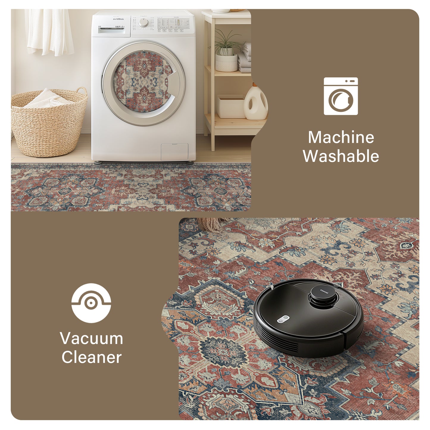 KUETH  Area Rugs Machine Washable Rugs for Living Room, Non Slip Throw Rug with Rubber Backing, Rug for Entryway、Bedroom、Kitchen、Floor and Dining Room
