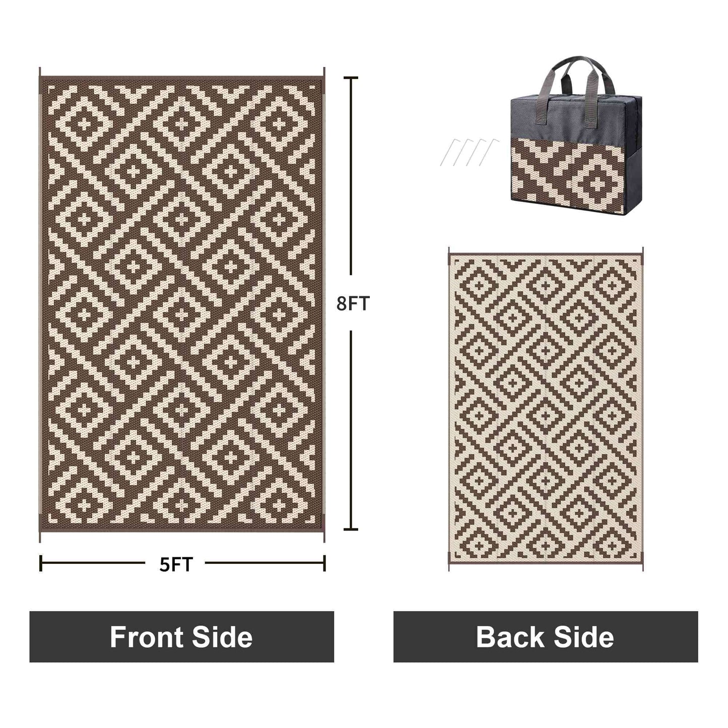 KUETH 5' x 8' Outdoor Waterproof Rug Camping Mat Patio Geometric Carpet,COFFEE&BEIGE