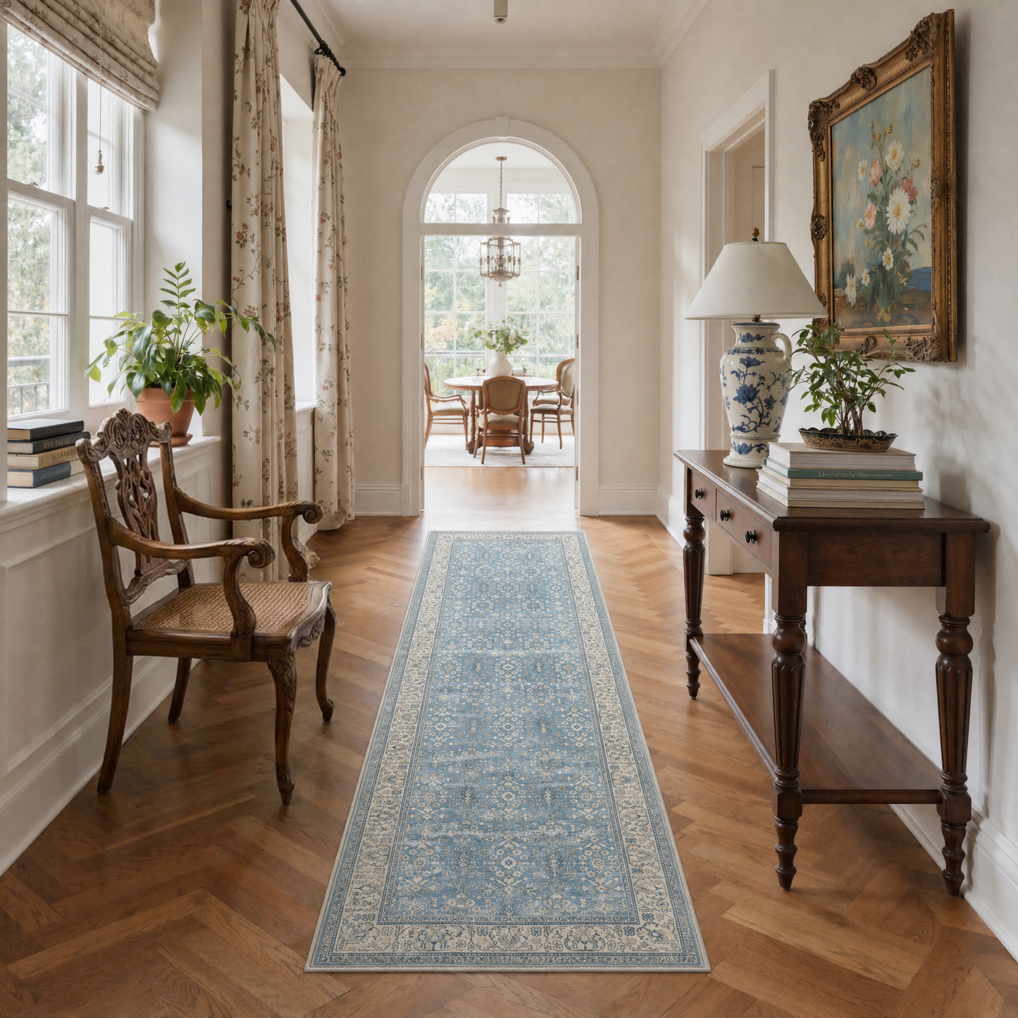 KUETH 8X10 Vintage Area Rugs Machine Washable Rugs for Living Room, Non Slip Flat Pile Rug with Rubber Backing, Boho Rug for Entryway Bedroom Dining Room Home Office