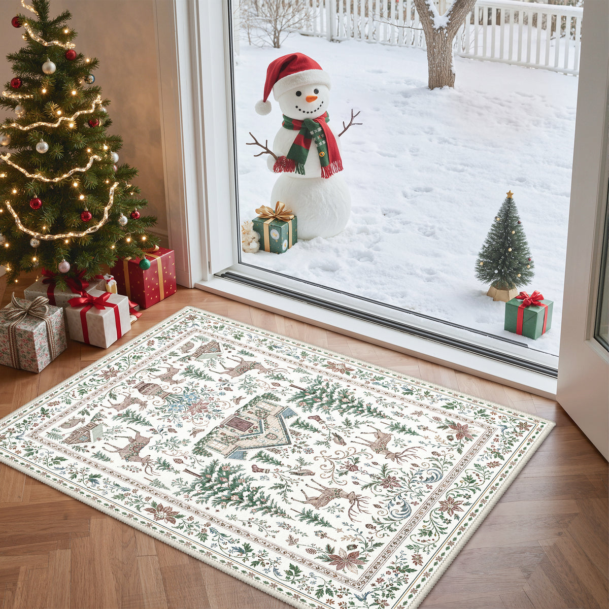 KUETH 8X10 Area Rugs Christmas Rug, Machine Washable Rug, Area Rugs for Livingroom, Printed Christmas Decor,Ultra-thin Non Slip Rug, Low Pile for Bedroom, Kitchen, Dinning room