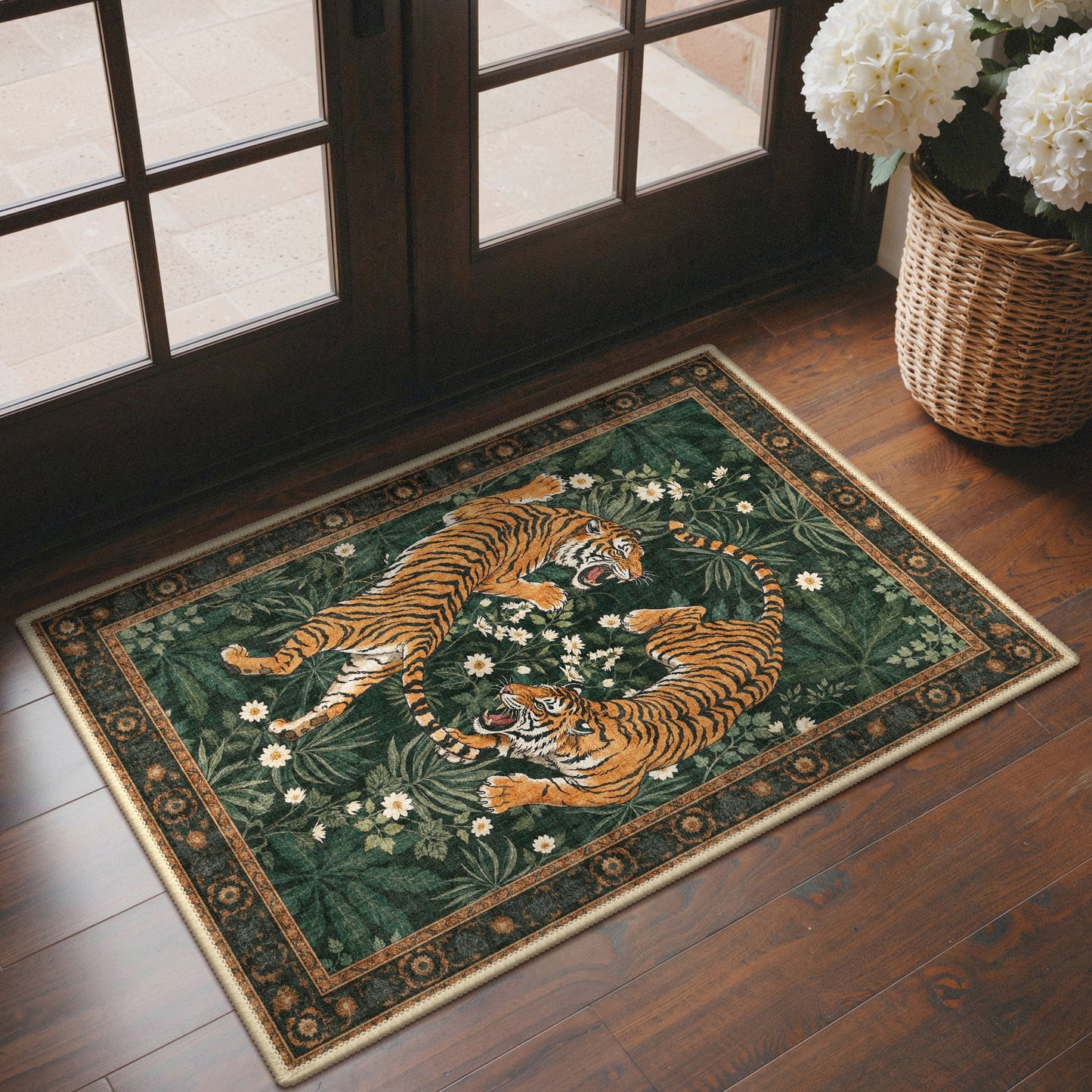KUETH 5'x7' Tiger Area Rugs for Living Room, Non Slip Machine Washable Vintage Boho Rug, Low Pile Print Rug for Bedroom Dining Room Home Office