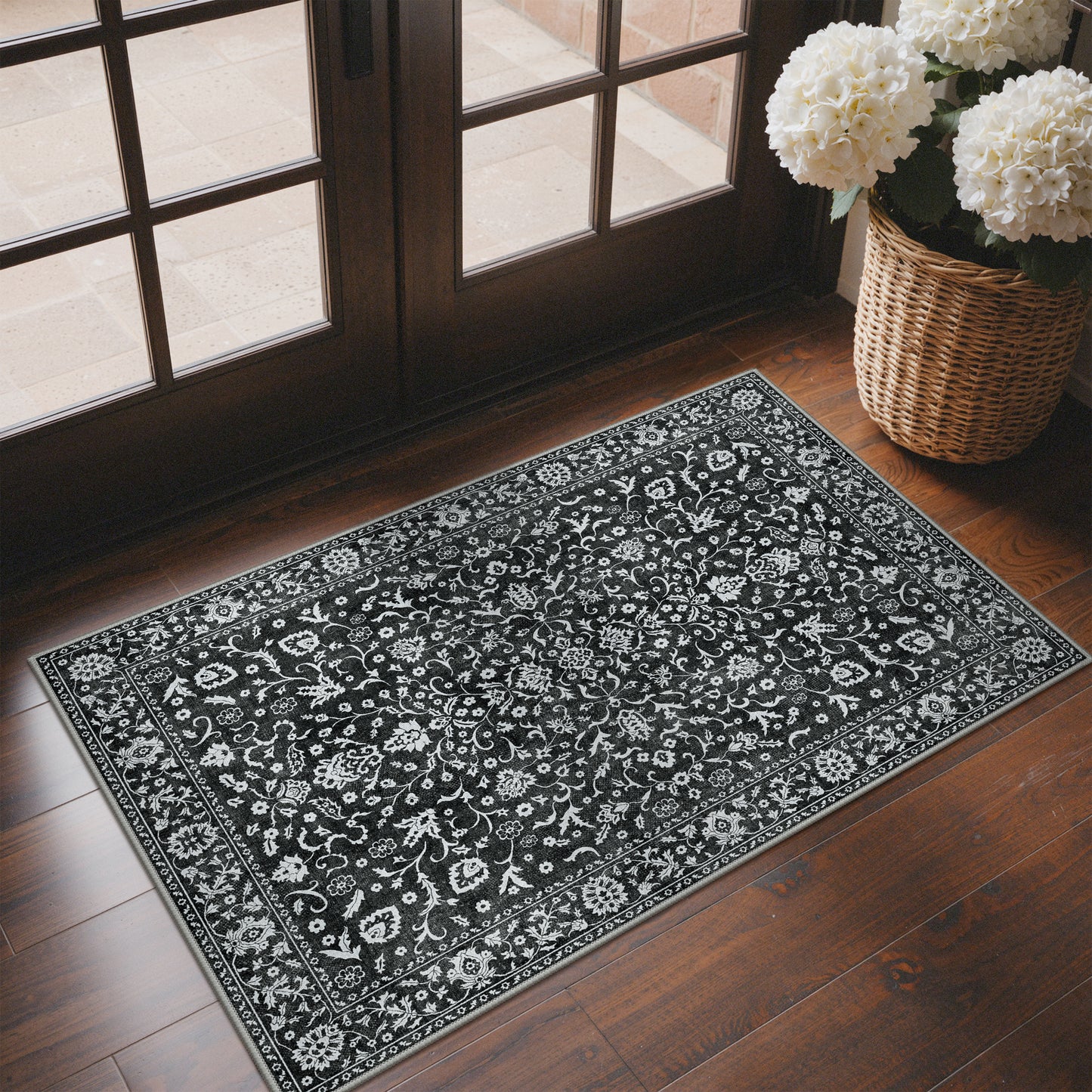 KUETH 8X10 Vintage Area Rugs Machine Washable Rugs for Living Room, Non Slip Flat Pile Rug with Rubber Backing, Boho Rug for Entryway Bedroom Dining Room Home Office