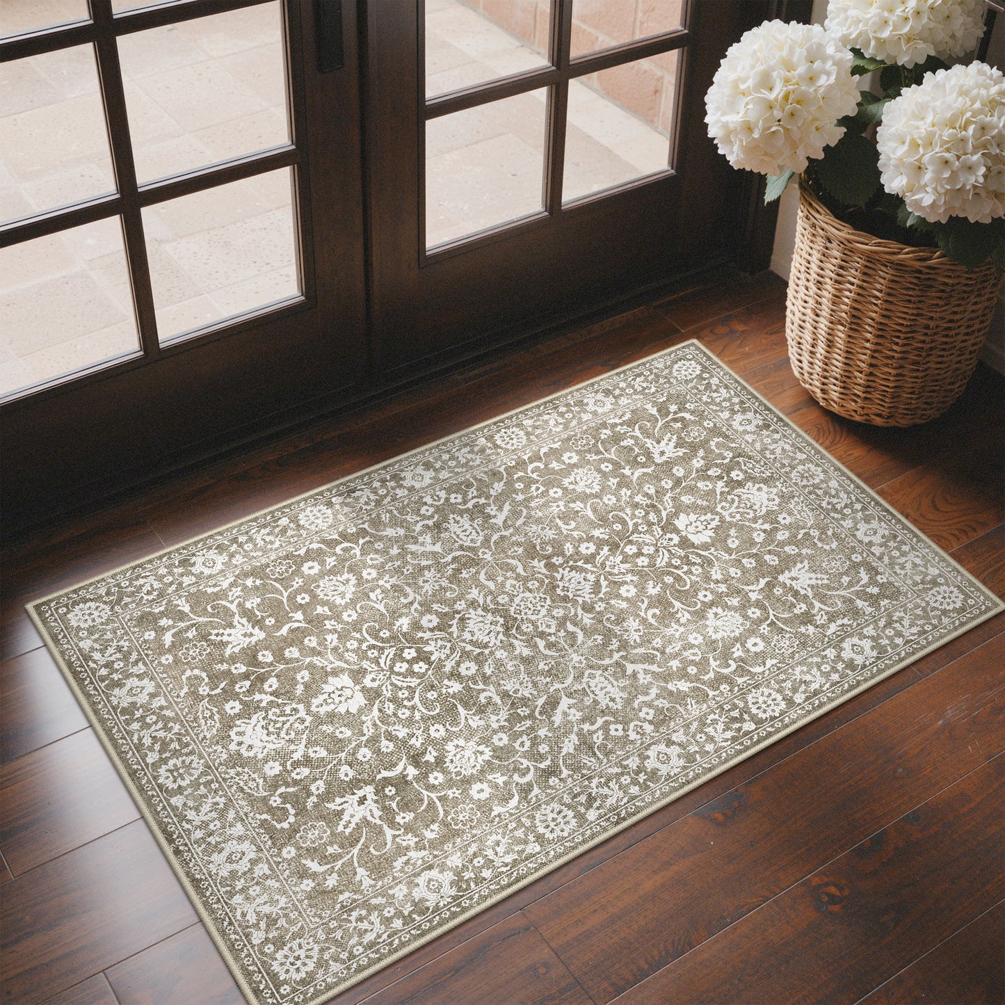 KUETH 8X10 Vintage Area Rugs Machine Washable Rugs for Living Room, Non Slip Flat Pile Rug with Rubber Backing, Boho Rug for Entryway Bedroom Dining Room Home Office