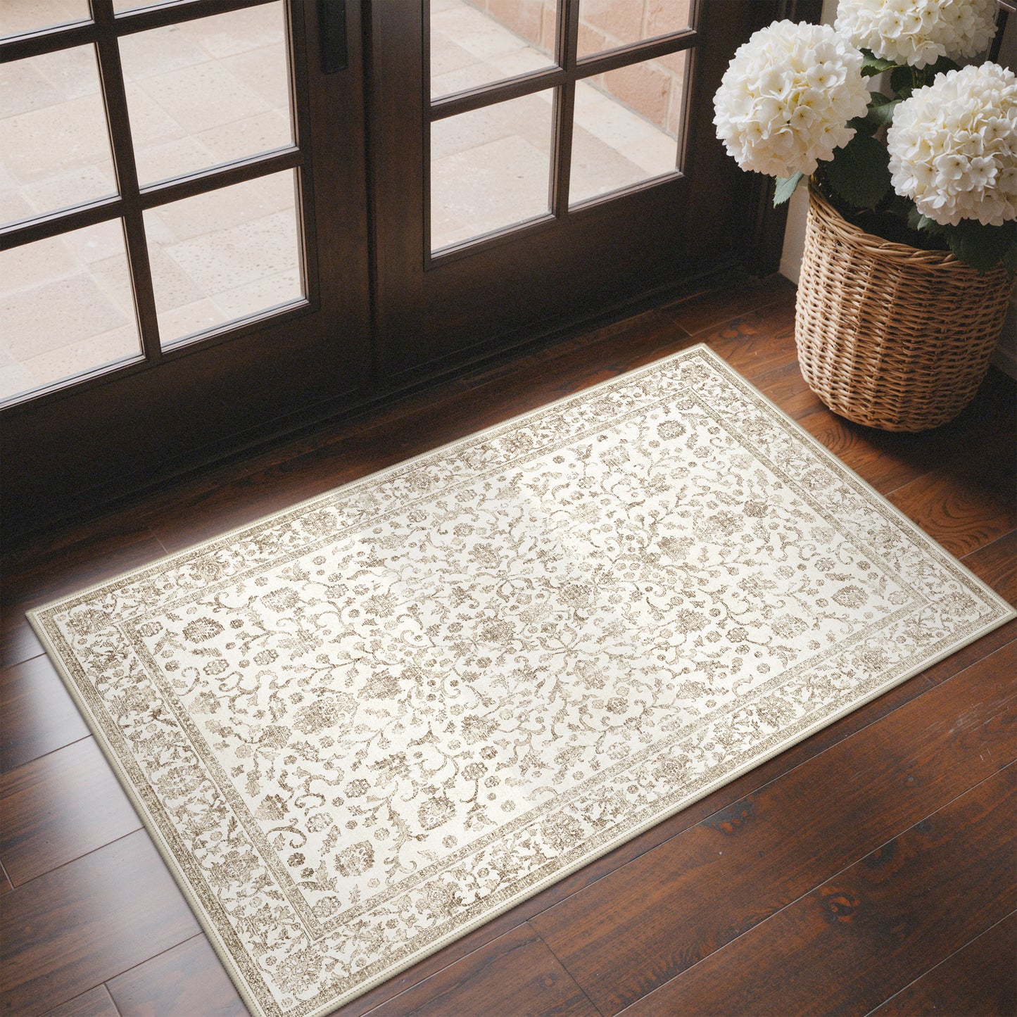 KUETH 8X10 Vintage Area Rugs Machine Washable Rugs for Living Room, Non Slip Flat Pile Rug with Rubber Backing, Boho Rug for Entryway Bedroom Dining Room Home Office