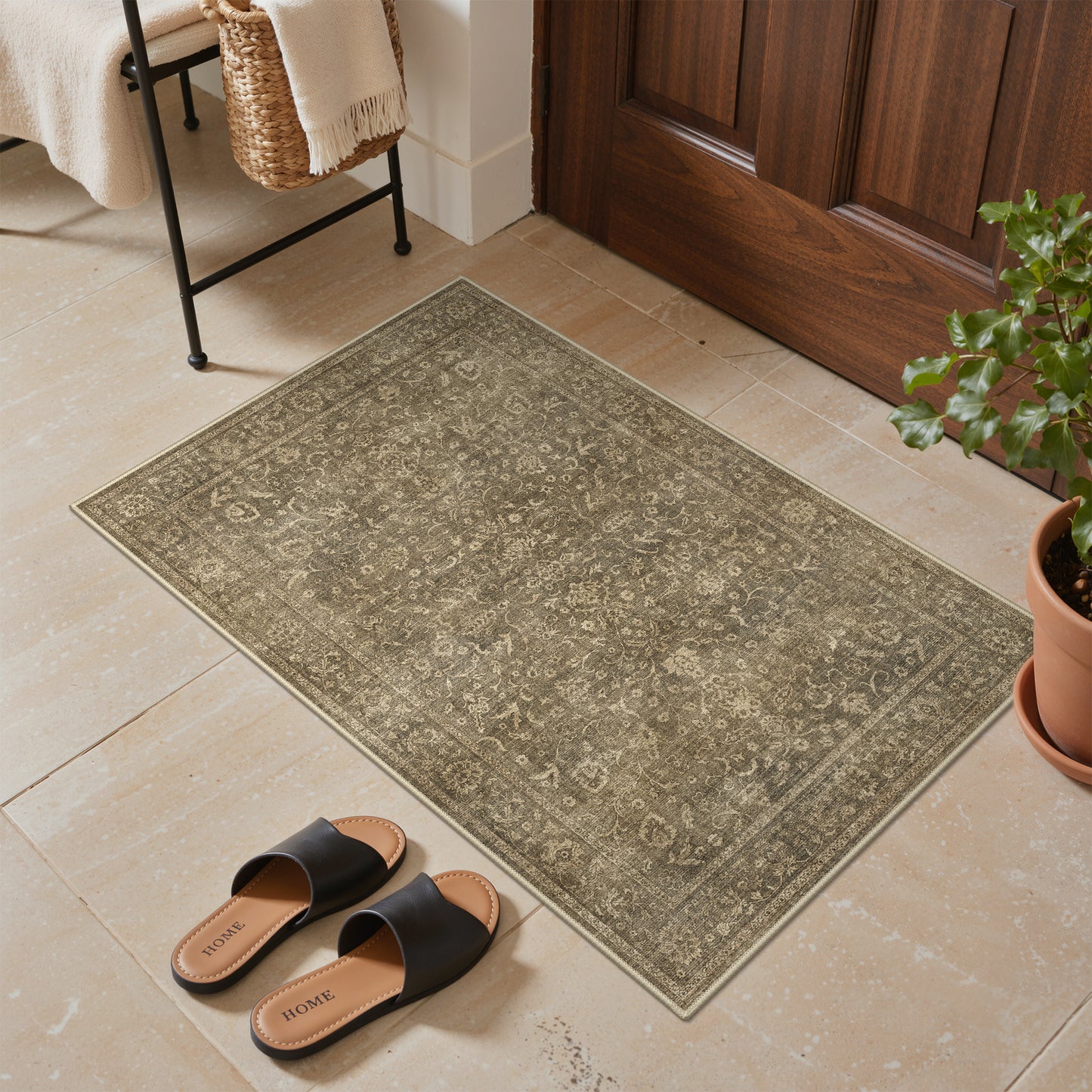 KUETH 8X10 Vintage Area Rugs Machine Washable Rugs for Living Room, Non Slip Flat Pile Rug with Rubber Backing, Boho Rug for Entryway Bedroom Dining Room Home Office