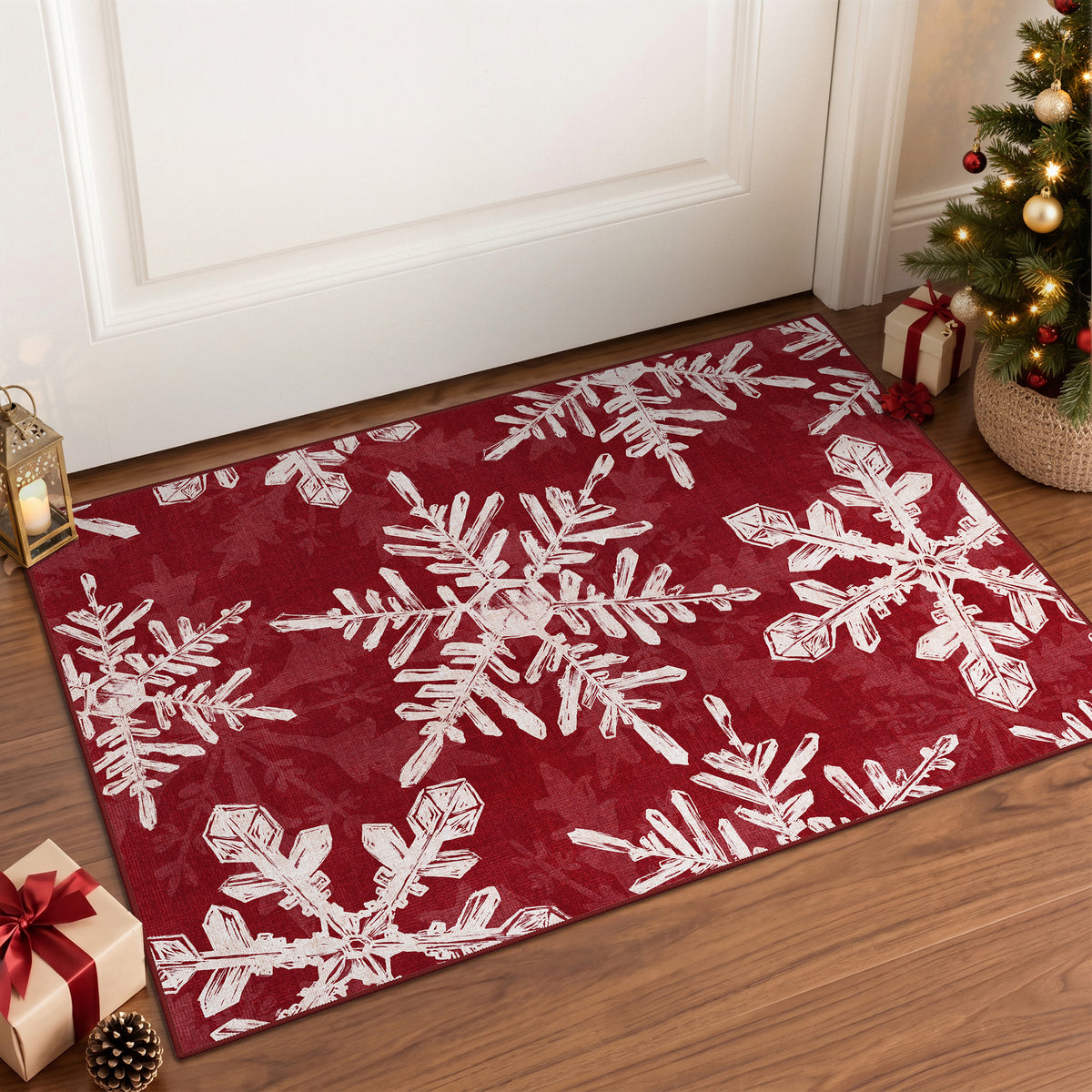 KUETH 8X10 Area Rugs Christmas Rug, Machine Washable Rug, Area Rugs for Livingroom, Printed Christmas Decor,Ultra-thin Non Slip Rug, Low Pile for Bedroom, Kitchen, Dinning room