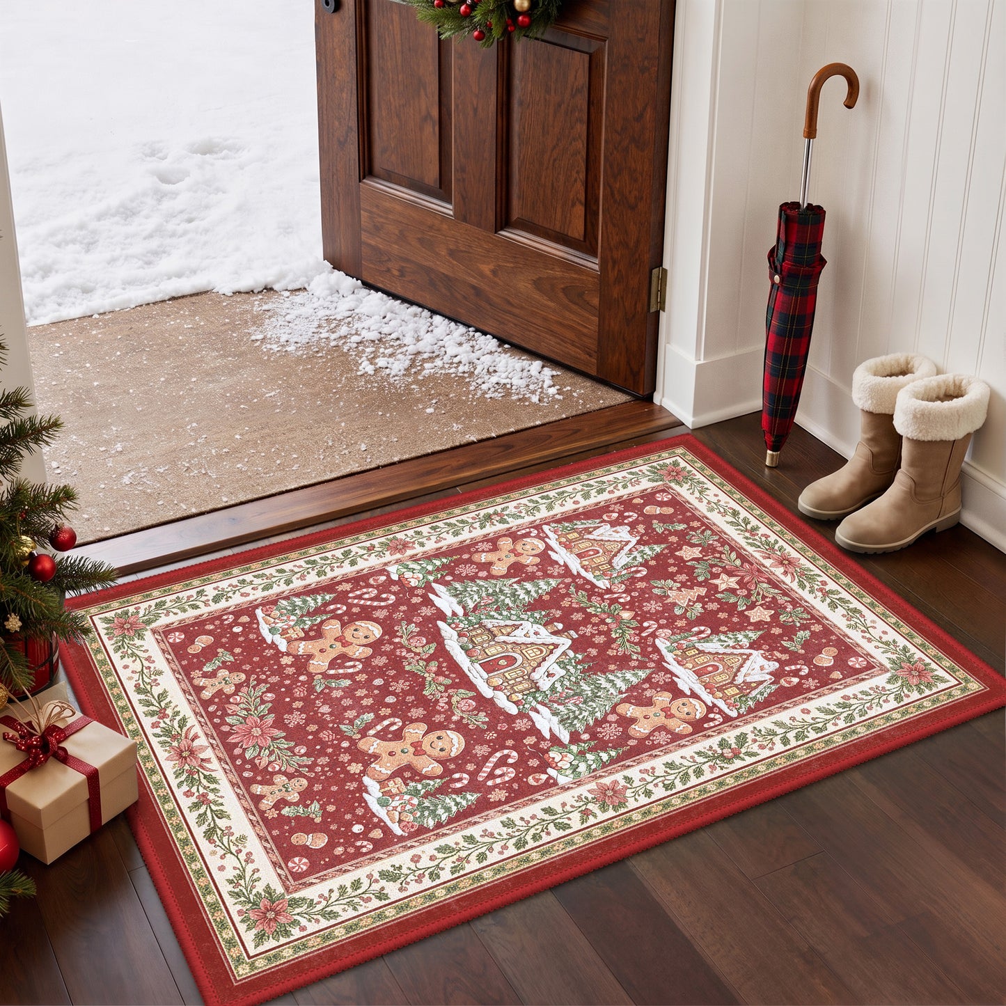 KUETH 8X10 Area Rugs Christmas Rug, Machine Washable Rug, Area Rugs for Livingroom, Printed Christmas Decor,Ultra-thin Non Slip Rug, Low Pile for Bedroom, Kitchen, Dinning room