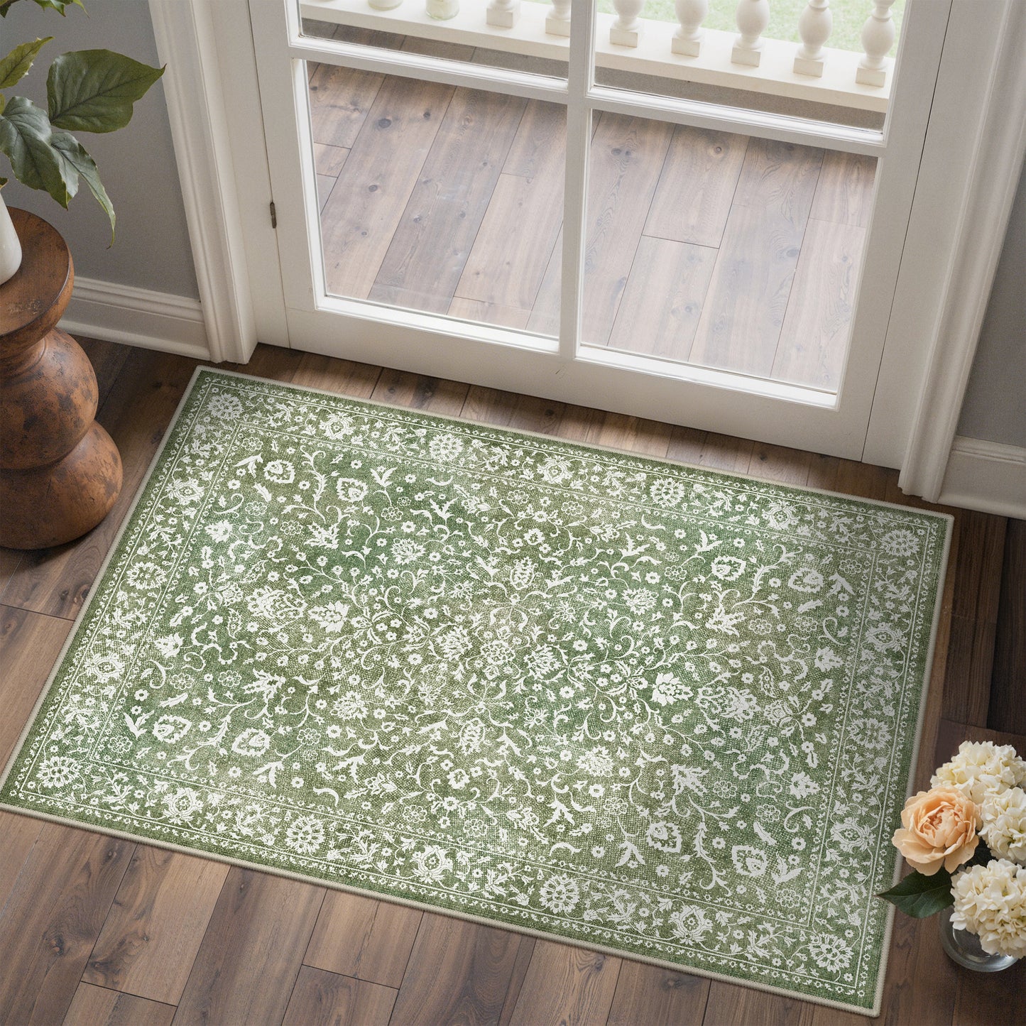 KUETH 8X10 Vintage Area Rugs Machine Washable Rugs for Living Room, Non Slip Flat Pile Rug with Rubber Backing, Boho Rug for Entryway Bedroom Dining Room Home Office