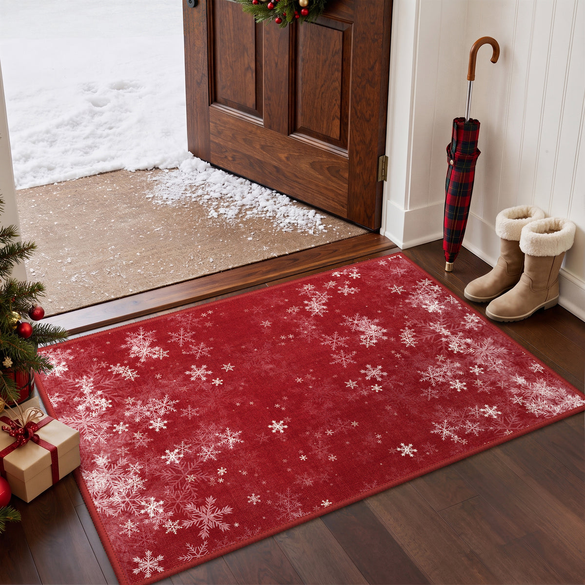 KUETH 8X10 Area Rugs Christmas Rug, Machine Washable Rug, Area Rugs for Livingroom, Printed Christmas Decor,Ultra-thin Non Slip Rug, Low Pile for Bedroom, Kitchen, Dinning room