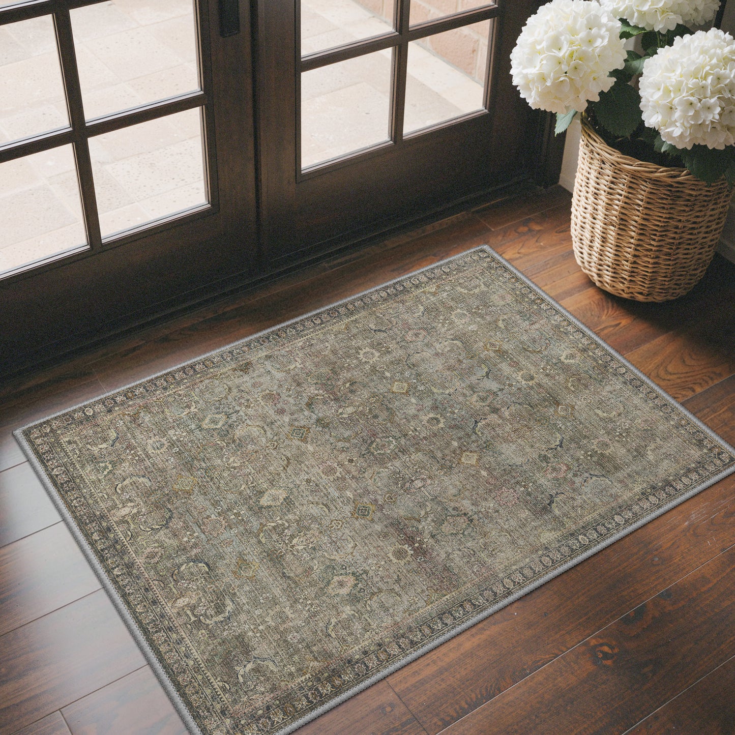 KUETH Modern 8x10 Area Rugs for Living Room, Non Slip Machine Washable Retro Rugs, Low Pile Chenille Print Rug for Bedroom, Dining Room, Home Office