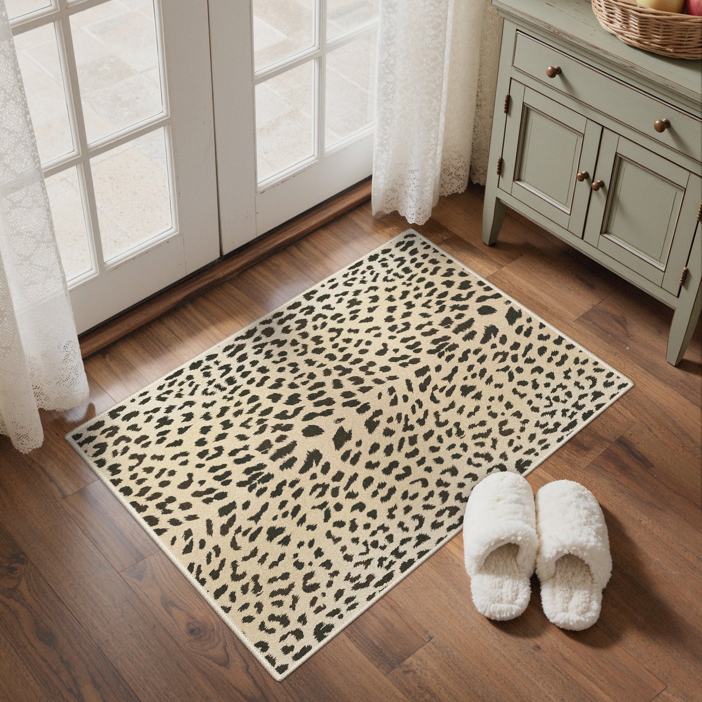 KUETH 5x7 Leopard Area Rugs Machine Washable Rugs for Living Room, Non Slip Flat Pile Rug with Rubber Backing, Modern Rug for Entryway Bedroom Dining Room Home Office