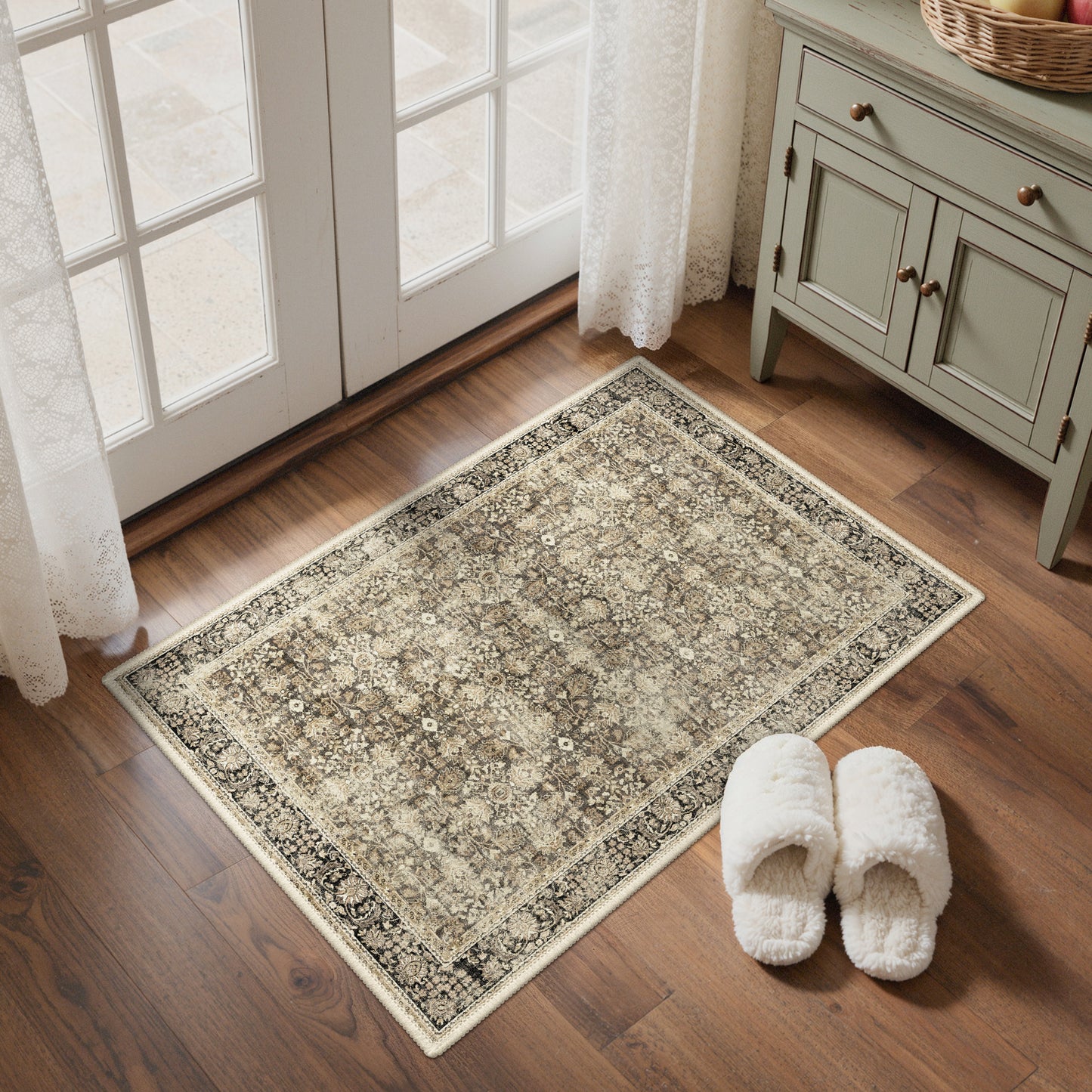 KUETH Modern 8x10 Area Rugs for Living Room, Non Slip Machine Washable Retro Rugs, Low Pile Chenille Print Rug for Bedroom, Dining Room, Home Office
