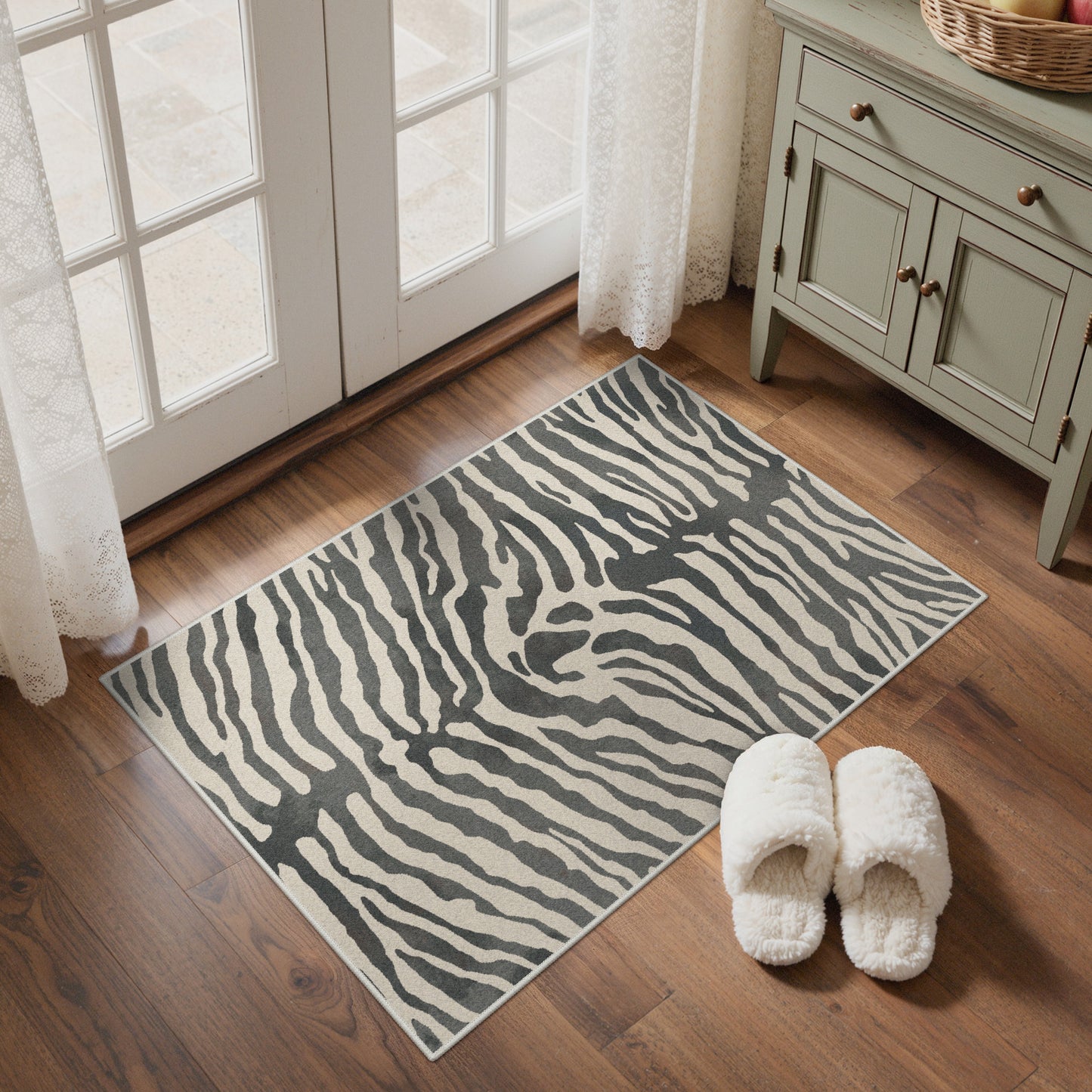 KUETH 5x7 Zebra Area Rugs Machine Washable Rugs for Living Room, Non Slip Flat Pile Rug with Rubber Backing, Modern Rug for Entryway Bedroom Dining Room Home Office