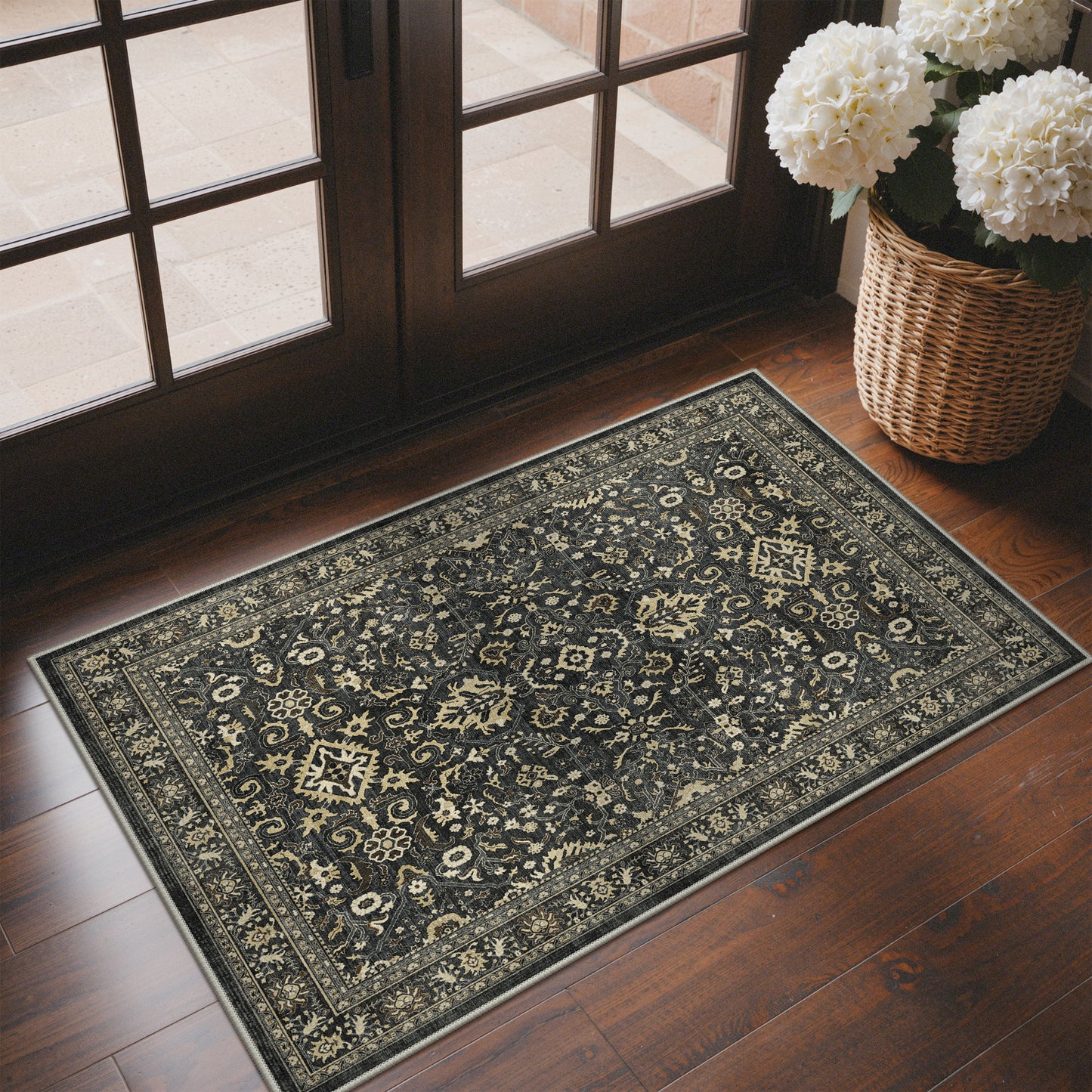 KUETH Modern 8x10 Area Rugs for Living Room, Non Slip Machine Washable Retro Rugs, Low Pile Chenille Print Rug for Bedroom, Dining Room, Home Office