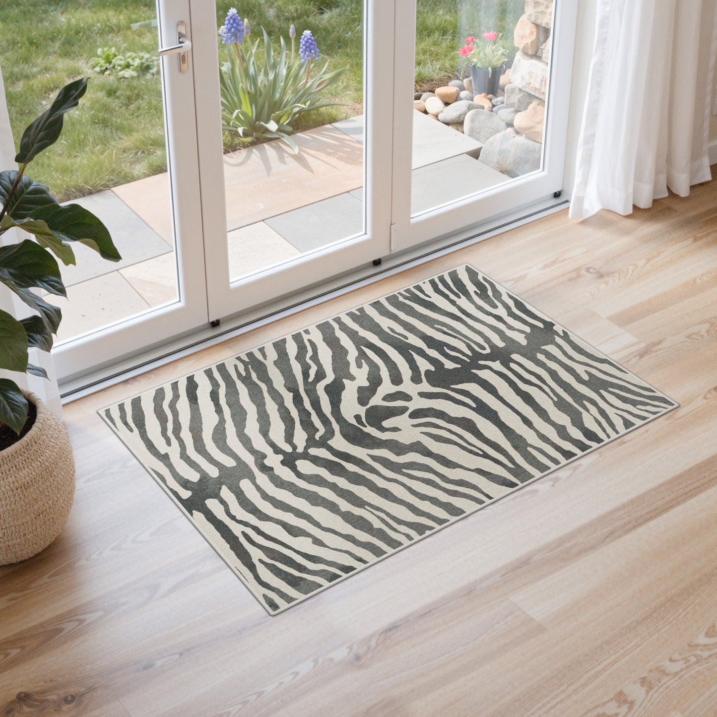 KUETH 5x7 Zebra Area Rugs Machine Washable Rugs for Living Room, Non Slip Flat Pile Rug with Rubber Backing, Modern Rug for Entryway Bedroom Dining Room Home Office