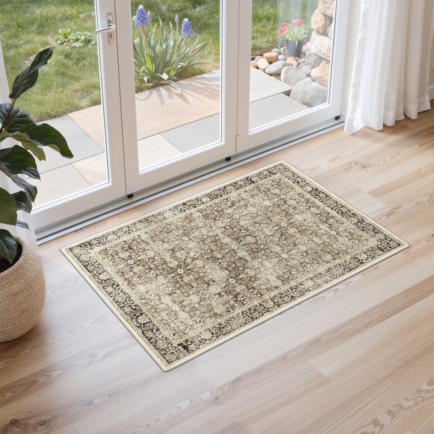KUETH Modern 8x10 Area Rugs for Living Room, Non Slip Machine Washable Retro Rugs, Low Pile Chenille Print Rug for Bedroom, Dining Room, Home Office
