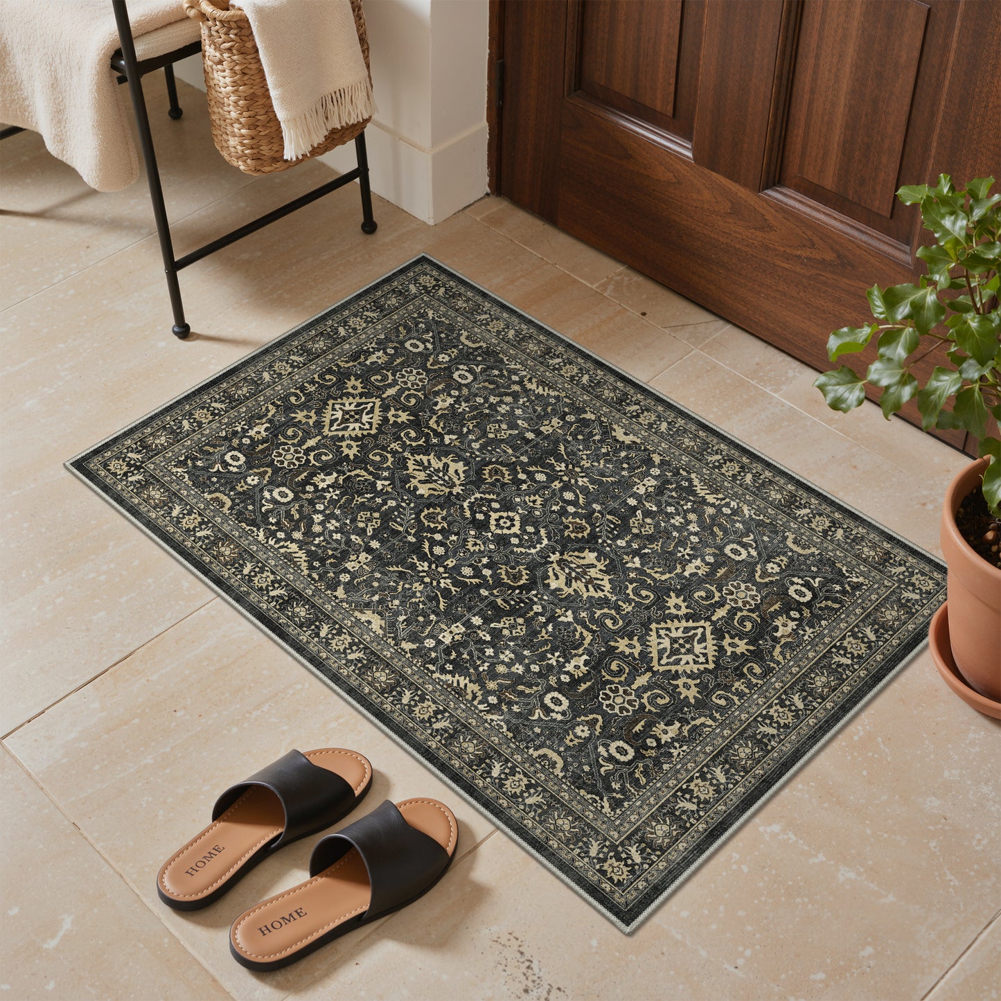 KUETH Modern 8x10 Area Rugs for Living Room, Non Slip Machine Washable Retro Rugs, Low Pile Chenille Print Rug for Bedroom, Dining Room, Home Office
