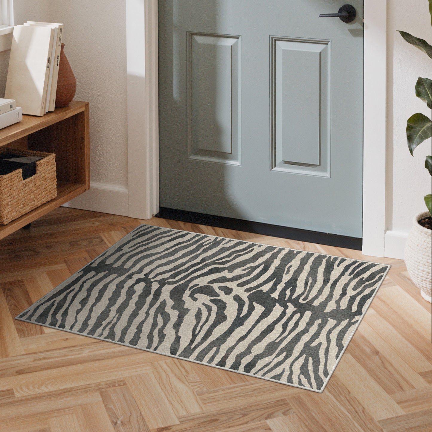 KUETH 5x7 Zebra Area Rugs Machine Washable Rugs for Living Room, Non Slip Flat Pile Rug with Rubber Backing, Modern Rug for Entryway Bedroom Dining Room Home Office