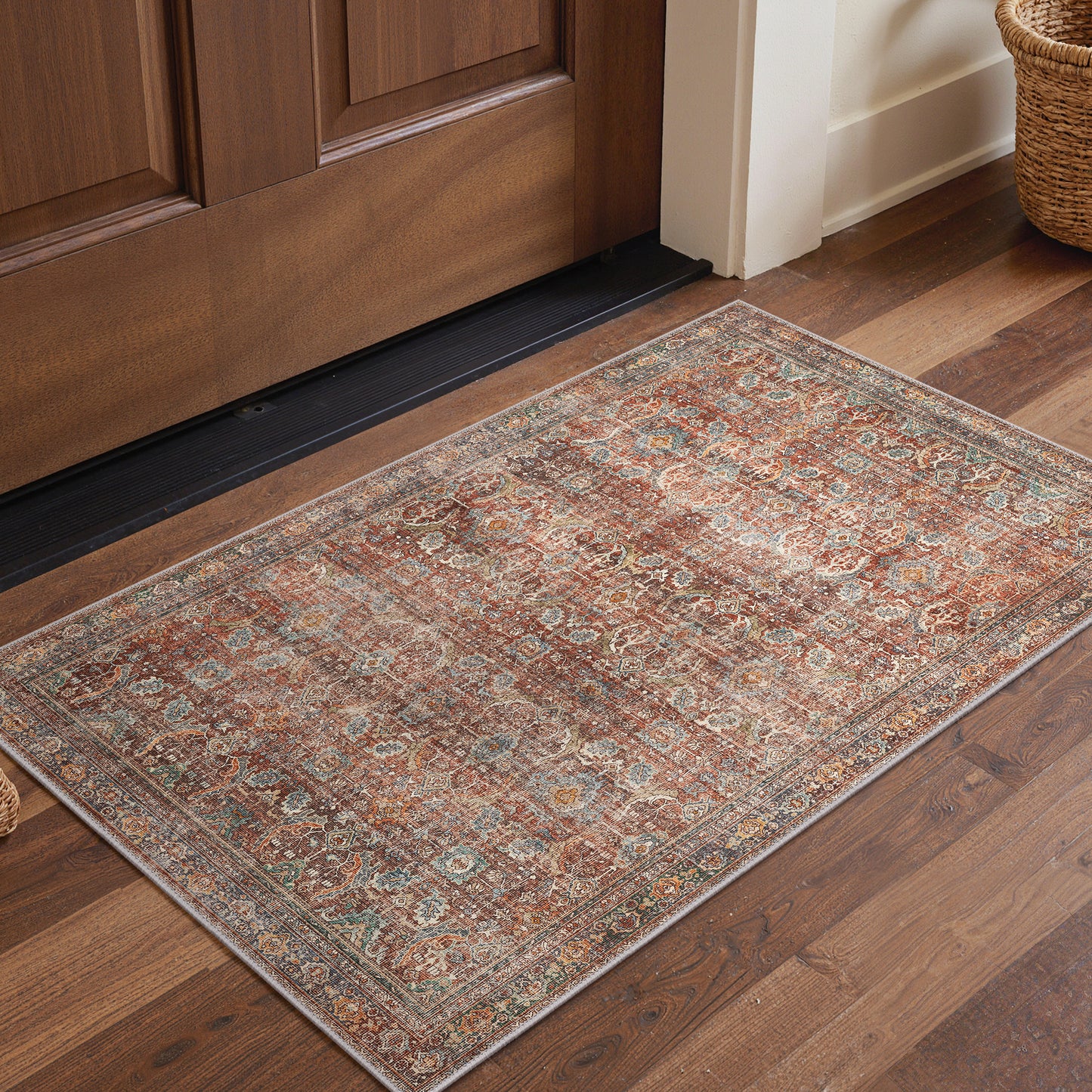 KUETH 5'x7' Area Rugs for Living Room, Non Slip Machine Washable Vintage Indoor Rug, Low Pile Chenille Print Rug for Bedroom Dining Room Home Office