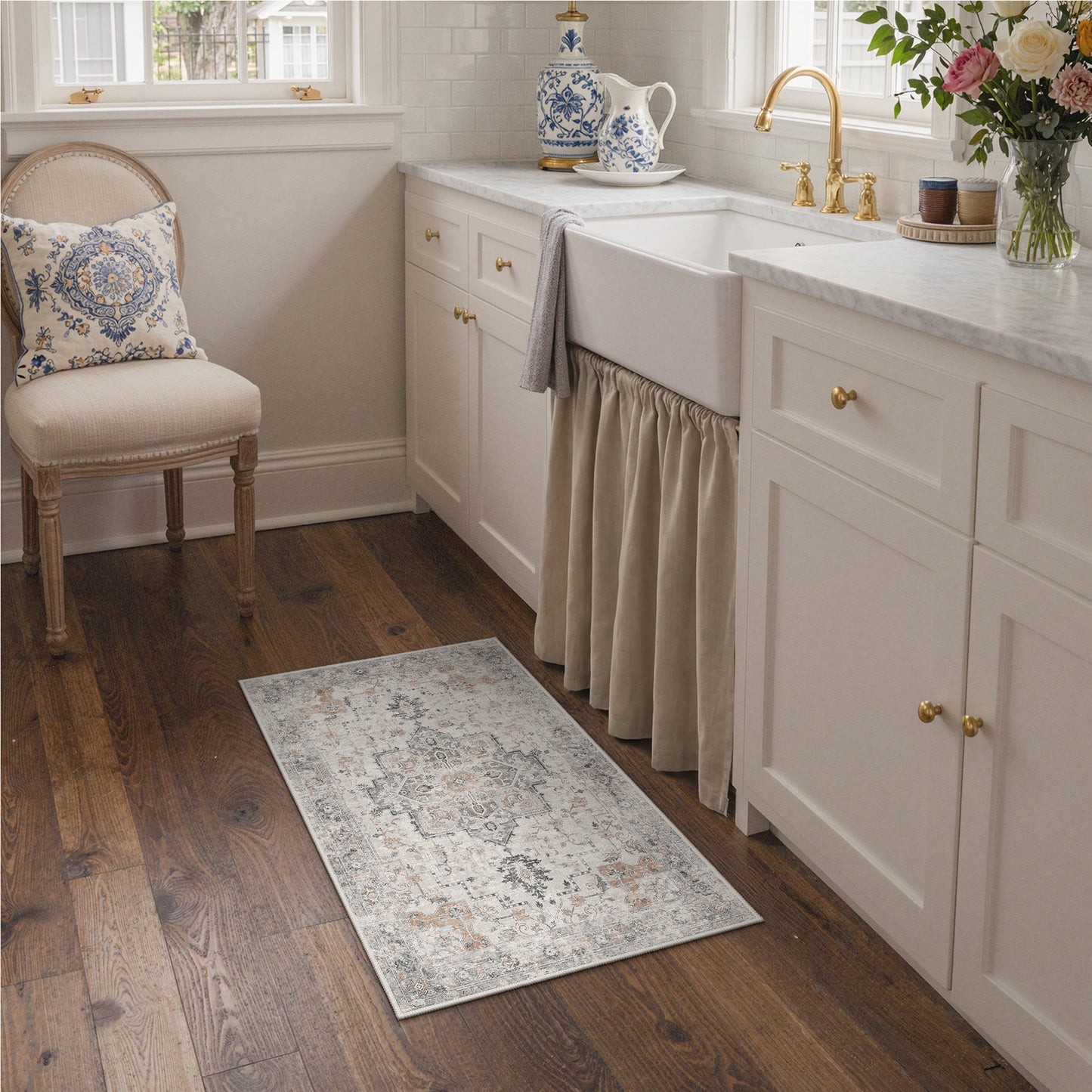 KUETH  Reversible Area Rug with Free Rug Pad, Machine Washable Rug, Dual Pattern Design Rug for Living Room, Bedroom, Entryway, Kitchen, Dining Room