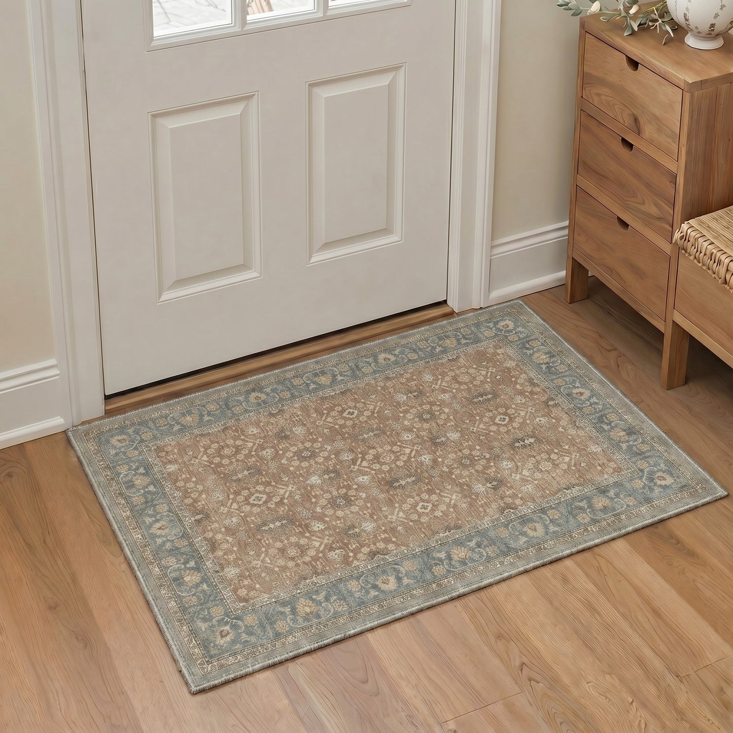 KUETH 8X10 Machine Washable Area Rug, Low Pile Non-Slip Backing Carpet for Living Room and Bedroom, Pet-Friendly Vintage Floral Medallion Rug, Red Fish