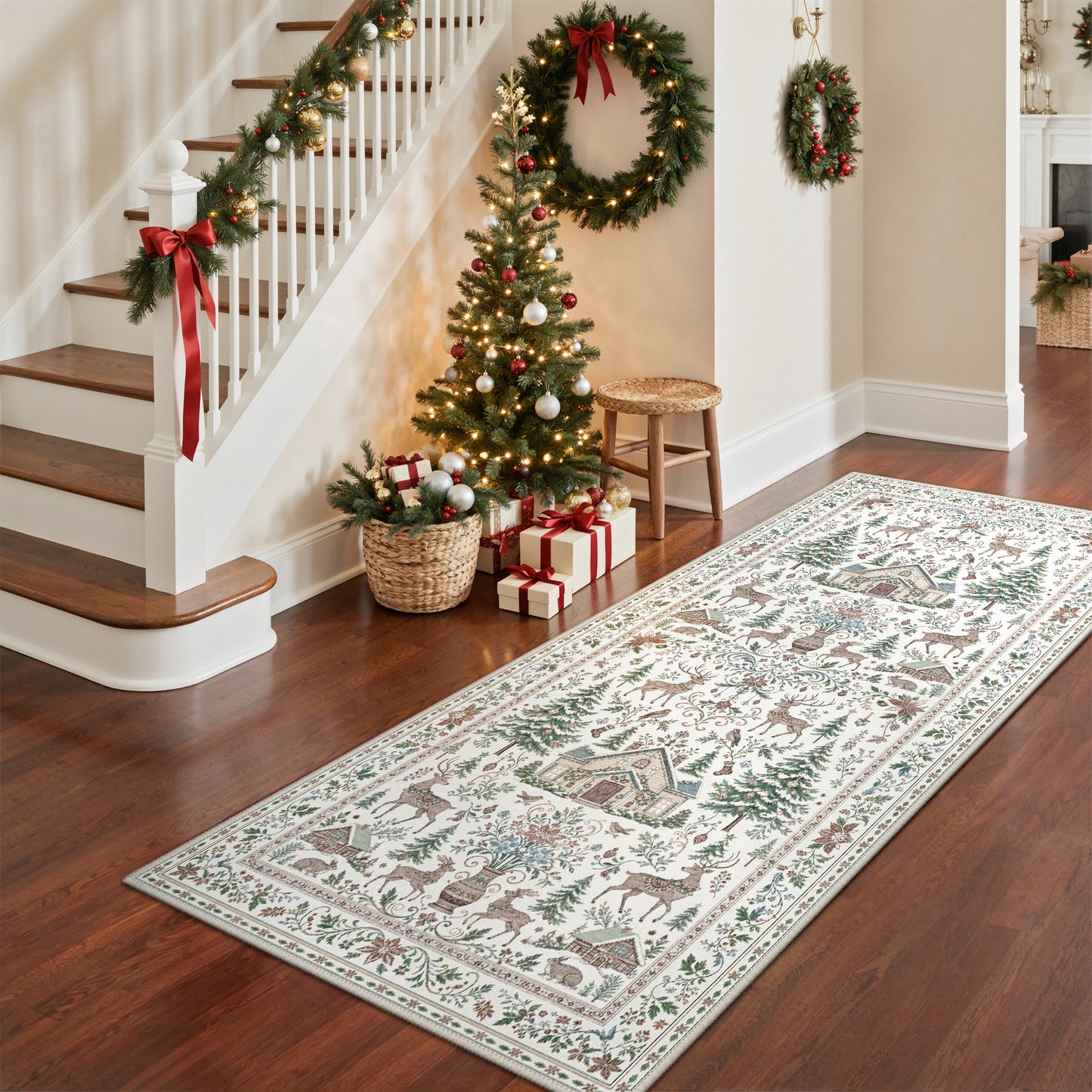 KUETH 8X10 Area Rugs Christmas Rug, Machine Washable Rug, Area Rugs for Livingroom, Printed Christmas Decor,Ultra-thin Non Slip Rug, Low Pile for Bedroom, Kitchen, Dinning room