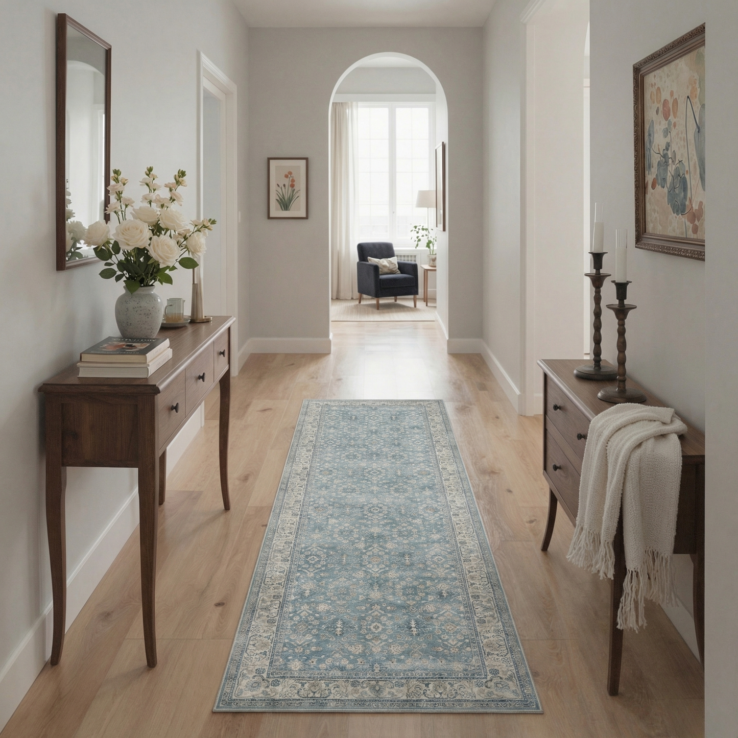 KUETH 8X10 Vintage Area Rugs Machine Washable Rugs for Living Room, Non Slip Flat Pile Rug with Rubber Backing, Boho Rug for Entryway Bedroom Dining Room Home Office