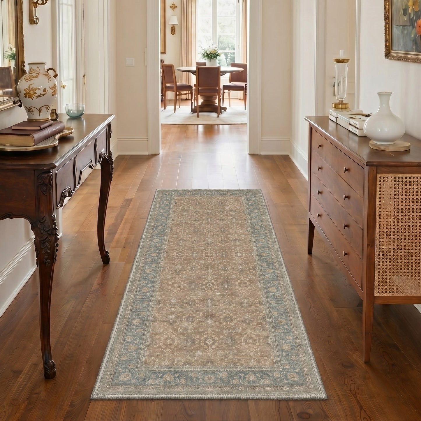 KUETH 8X10 Machine Washable Area Rug, Low Pile Non-Slip Backing Carpet for Living Room and Bedroom, Pet-Friendly Vintage Floral Medallion Rug, Red Fish