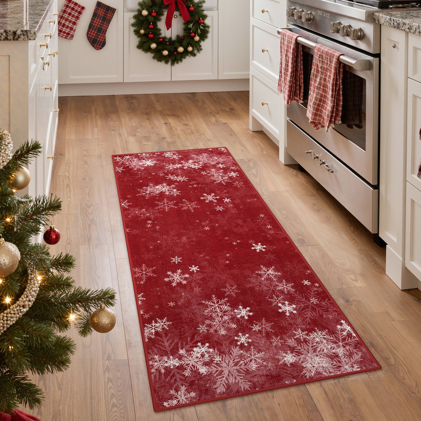 KUETH 8X10 Area Rugs Christmas Rug, Machine Washable Rug, Area Rugs for Livingroom, Printed Christmas Decor,Ultra-thin Non Slip Rug, Low Pile for Bedroom, Kitchen, Dinning room
