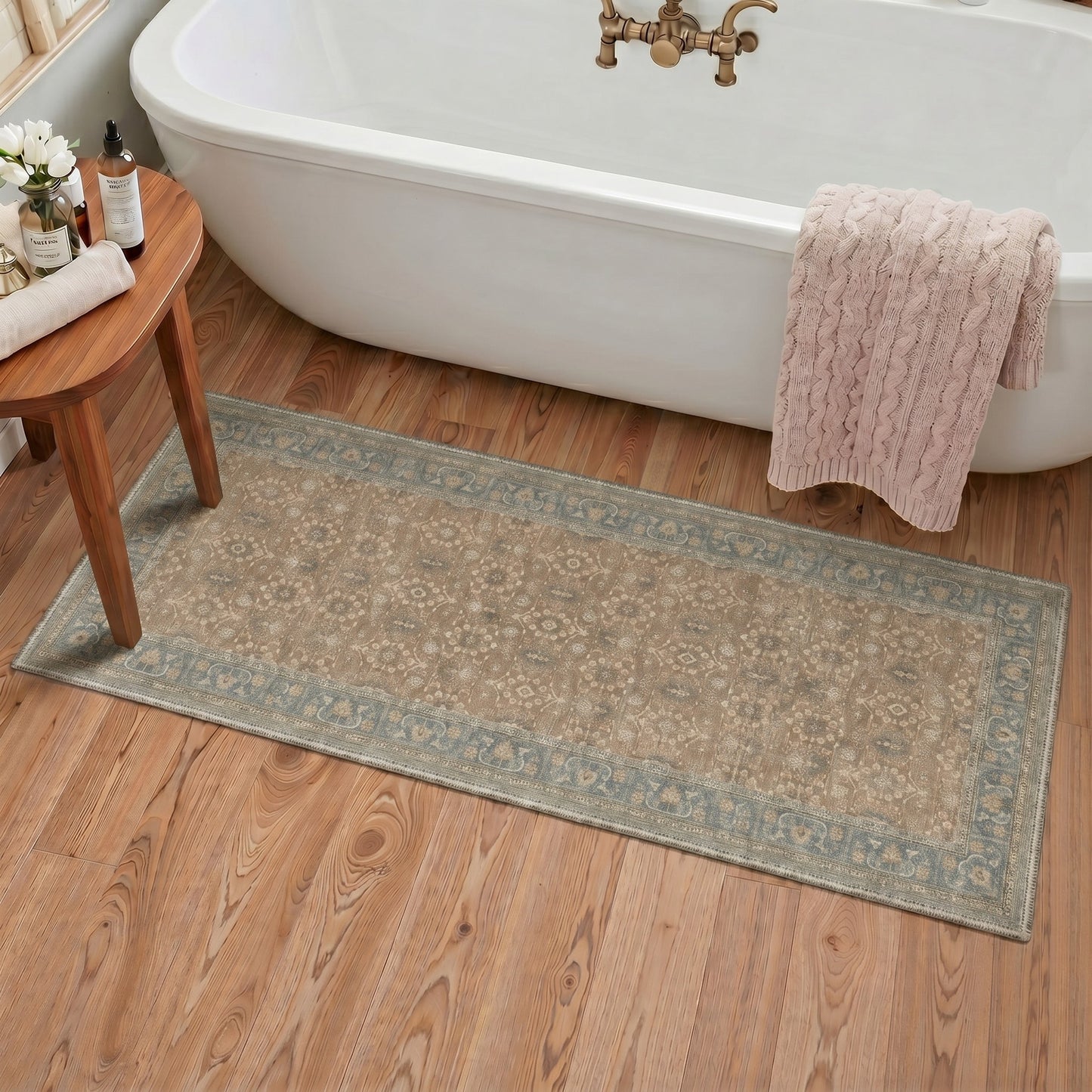 KUETH 8X10 Machine Washable Area Rug, Low Pile Non-Slip Backing Carpet for Living Room and Bedroom, Pet-Friendly Vintage Floral Medallion Rug, Red Fish