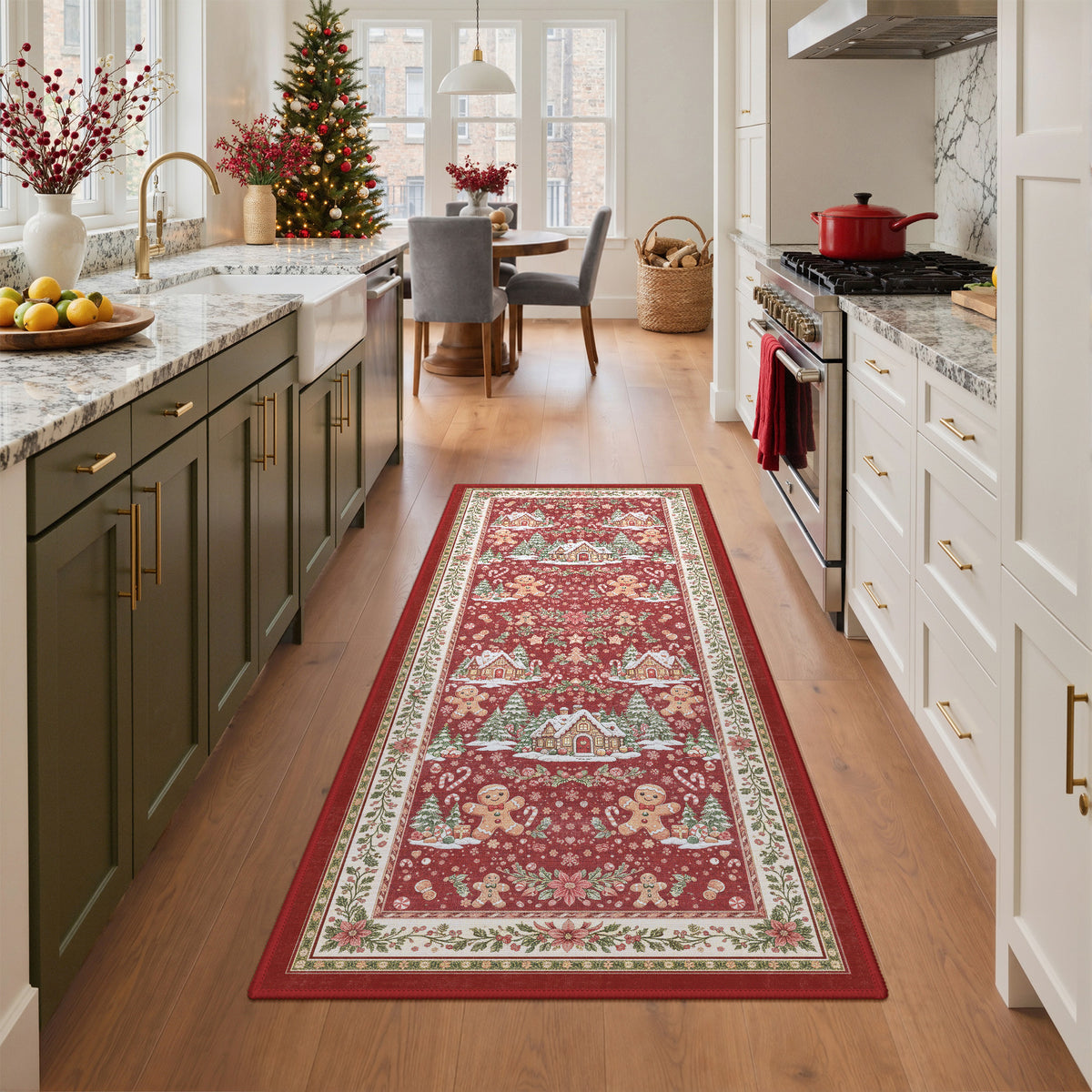 KUETH 8X10 Area Rugs Christmas Rug, Machine Washable Rug, Area Rugs for Livingroom, Printed Christmas Decor,Ultra-thin Non Slip Rug, Low Pile for Bedroom, Kitchen, Dinning room