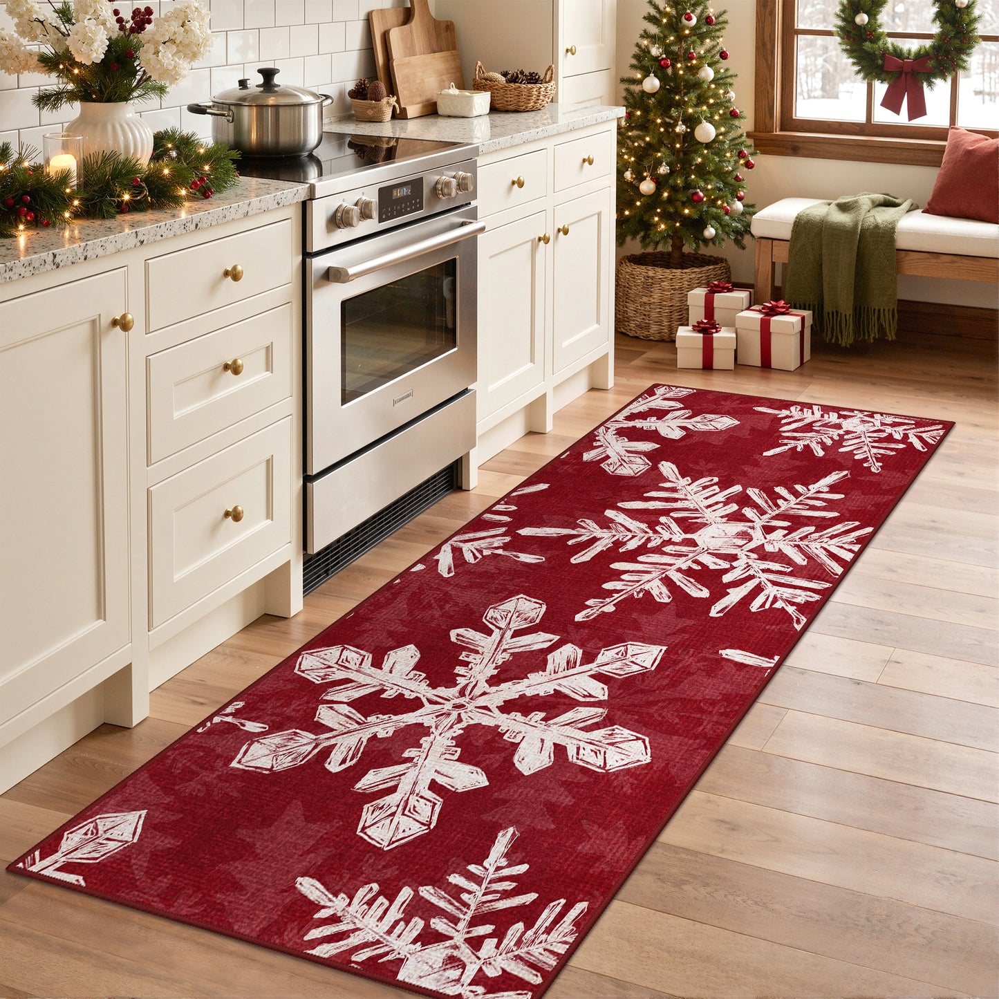 KUETH 8X10 Area Rugs Christmas Rug, Machine Washable Rug, Area Rugs for Livingroom, Printed Christmas Decor,Ultra-thin Non Slip Rug, Low Pile for Bedroom, Kitchen, Dinning room
