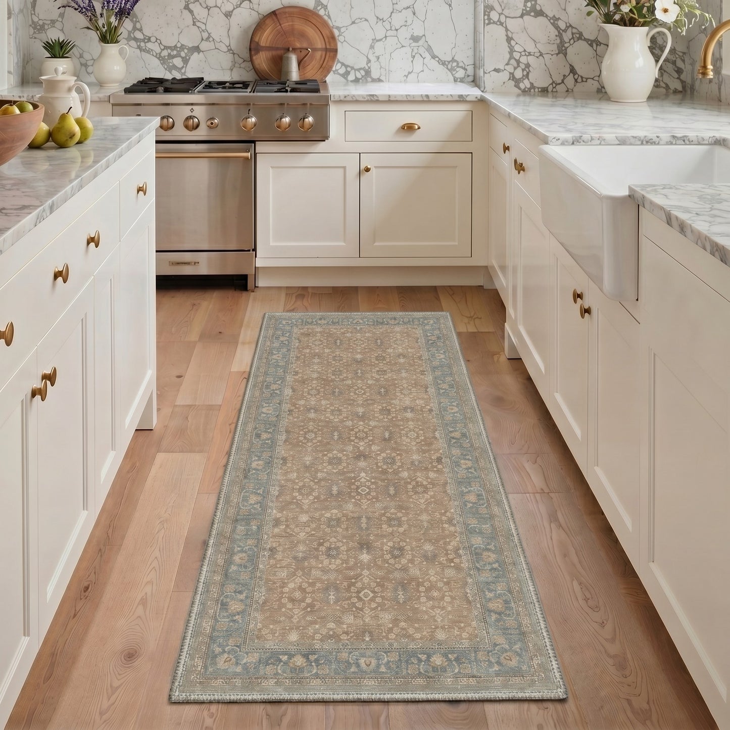 KUETH 8X10 Machine Washable Area Rug, Low Pile Non-Slip Backing Carpet for Living Room and Bedroom, Pet-Friendly Vintage Floral Medallion Rug, Red Fish