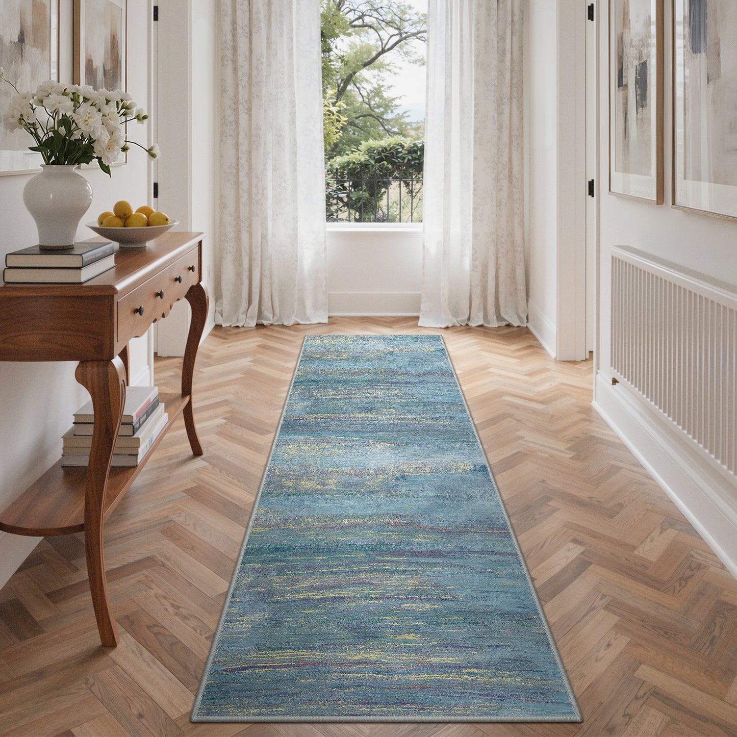 KUETH 8X10 Vintage Area Rugs Machine Washable Rugs for Living Room, Non Slip Flat Pile Rug with Rubber Backing, Boho Rug for Entryway Bedroom Dining Room Home Office