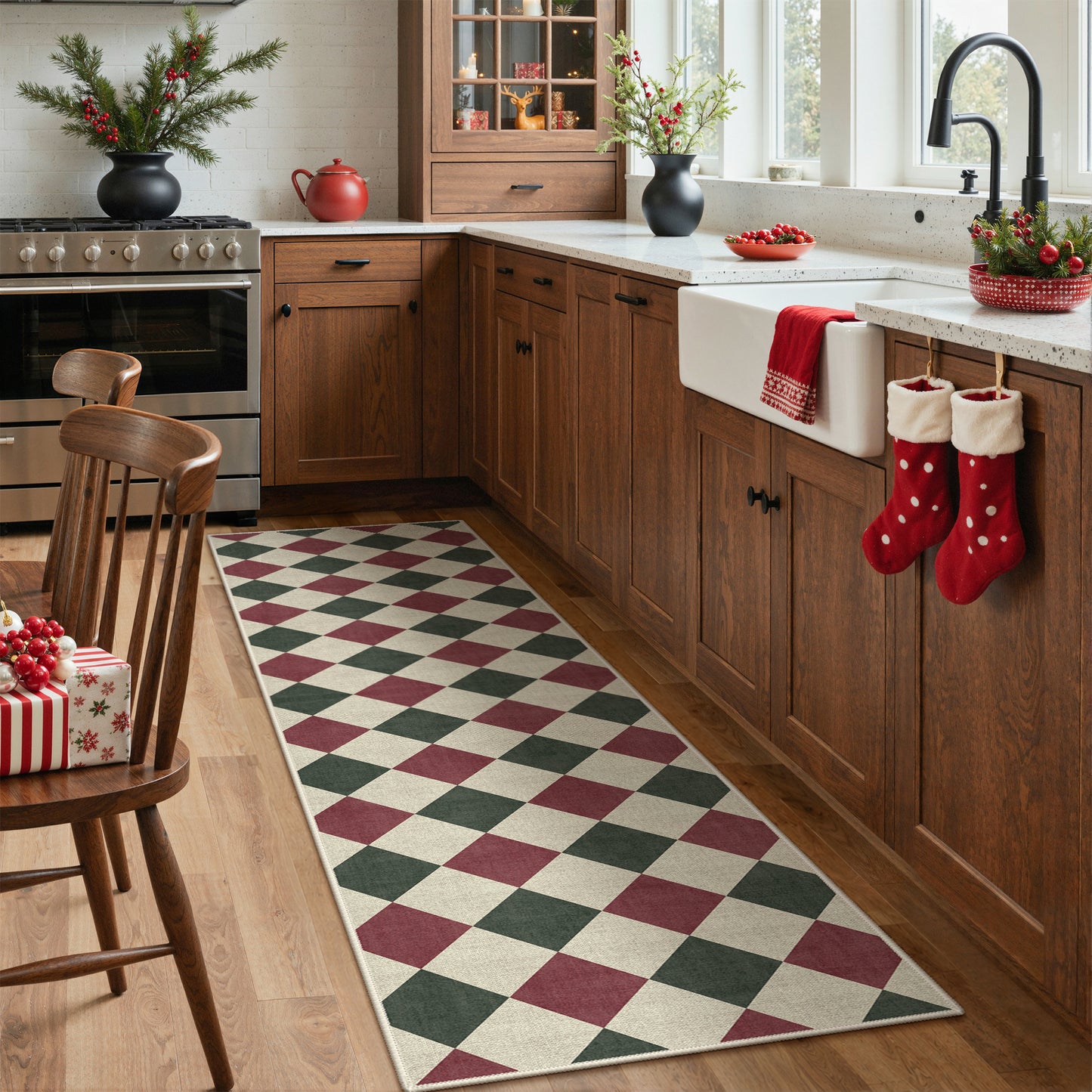 KUETH 8X10 Large Indoor Christmas Area Rug, Christmas Rugs for Living Room,Machine Washable Rug, Ultra-thin Printed, Non-Slip Rug, Bedroom, Kitchen, Dinning Room