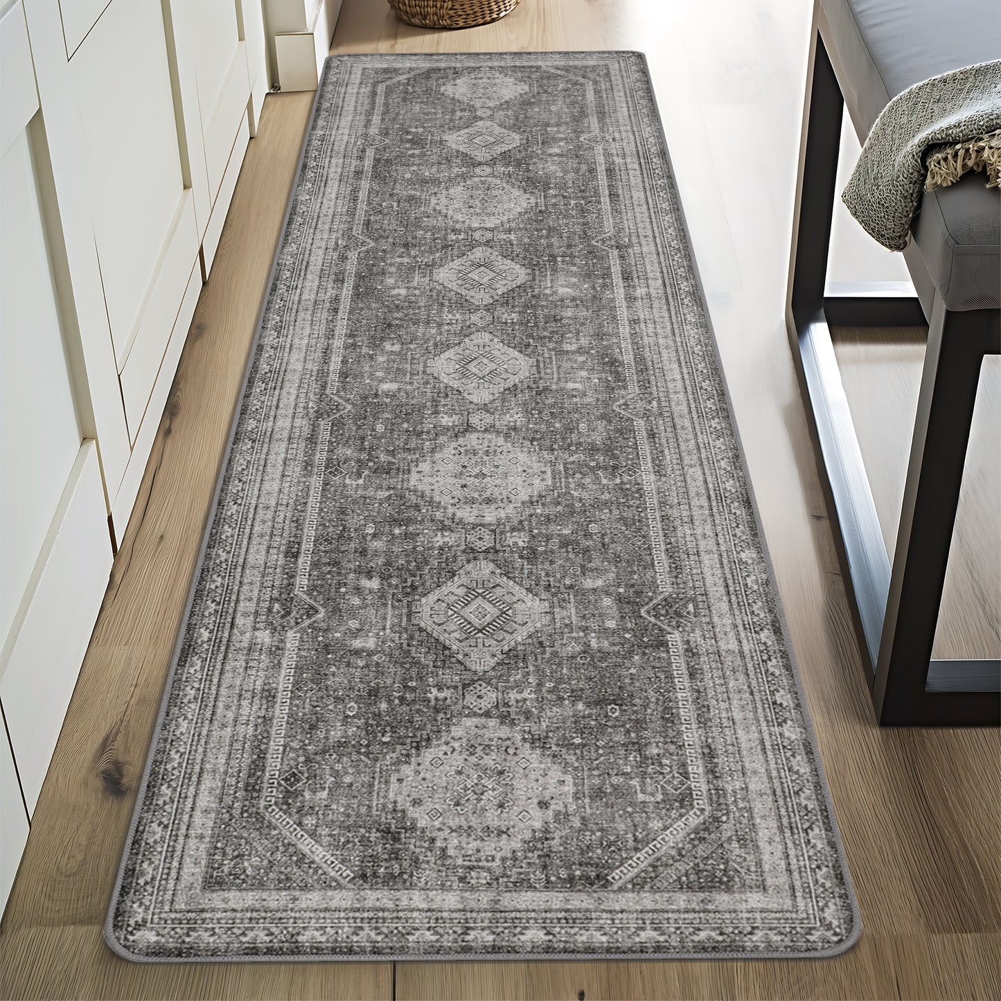 KUETH Area Rug Living Room Clearance, Non Slip Indoor Vogue Area Rugs, Low Pile Chenille Large Print Mat for Bedroom Dining Room Home Office and Hall, Gray