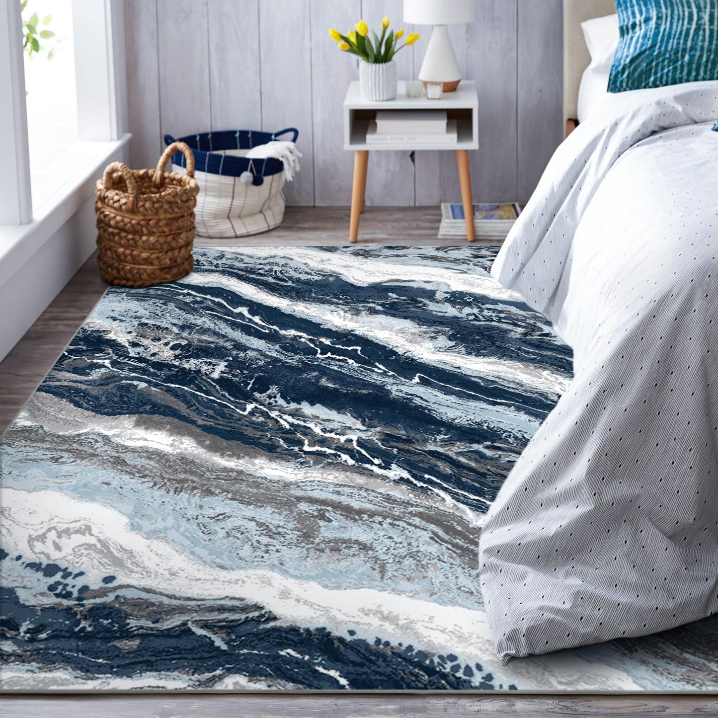 MCOW Area Rugs for Bedroom Abstract Machine Washable Vintage Rugs Distressed Modern Print Throw Rug for Living Room Aesthetic, Non Slip Carpet with Gripper