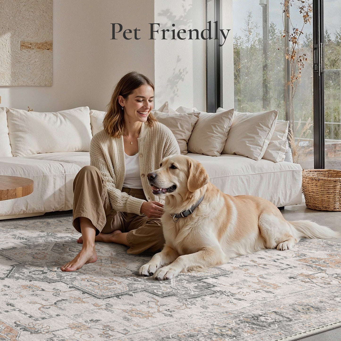 KUETH  Area Rugs for Living Room, Non Slip Machine Washable Retro Rugs, Ultra-thin Print Rug for Bedroom, Dining Room, Home Office.