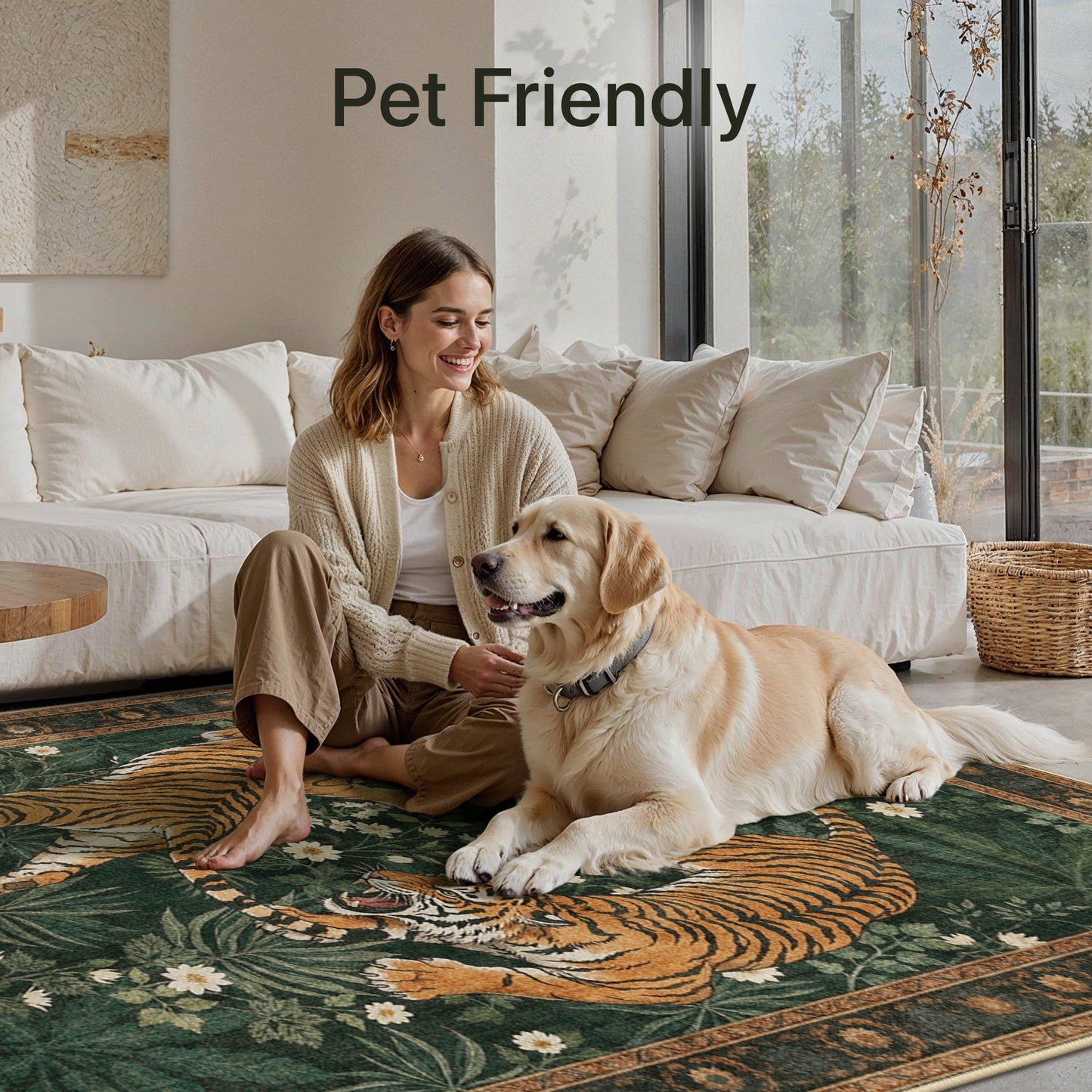 KUETH 5'x7' Tiger Area Rugs for Living Room, Non Slip Machine Washable Vintage Boho Rug, Low Pile Print Rug for Bedroom Dining Room Home Office