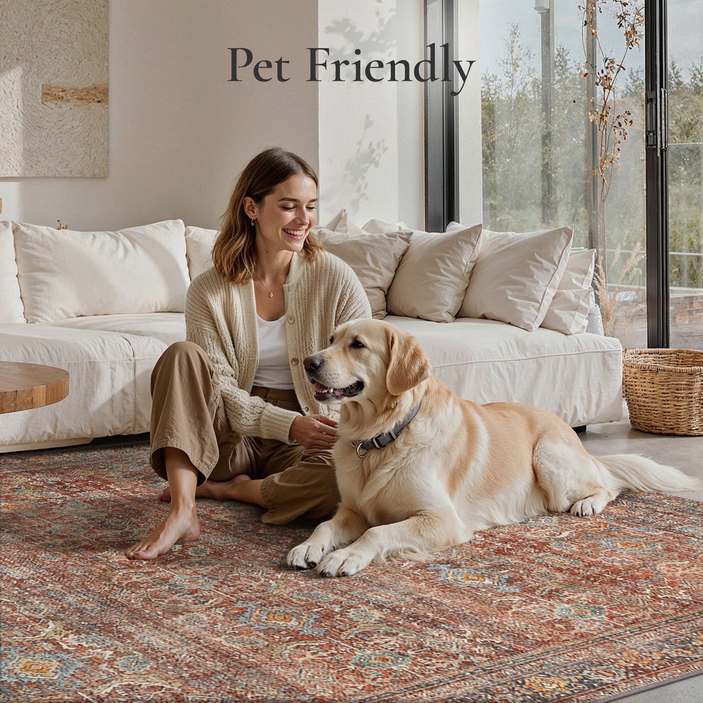 KUETH 5'x7' Area Rugs for Living Room, Non Slip Machine Washable Vintage Indoor Rug, Low Pile Chenille Print Rug for Bedroom Dining Room Home Office