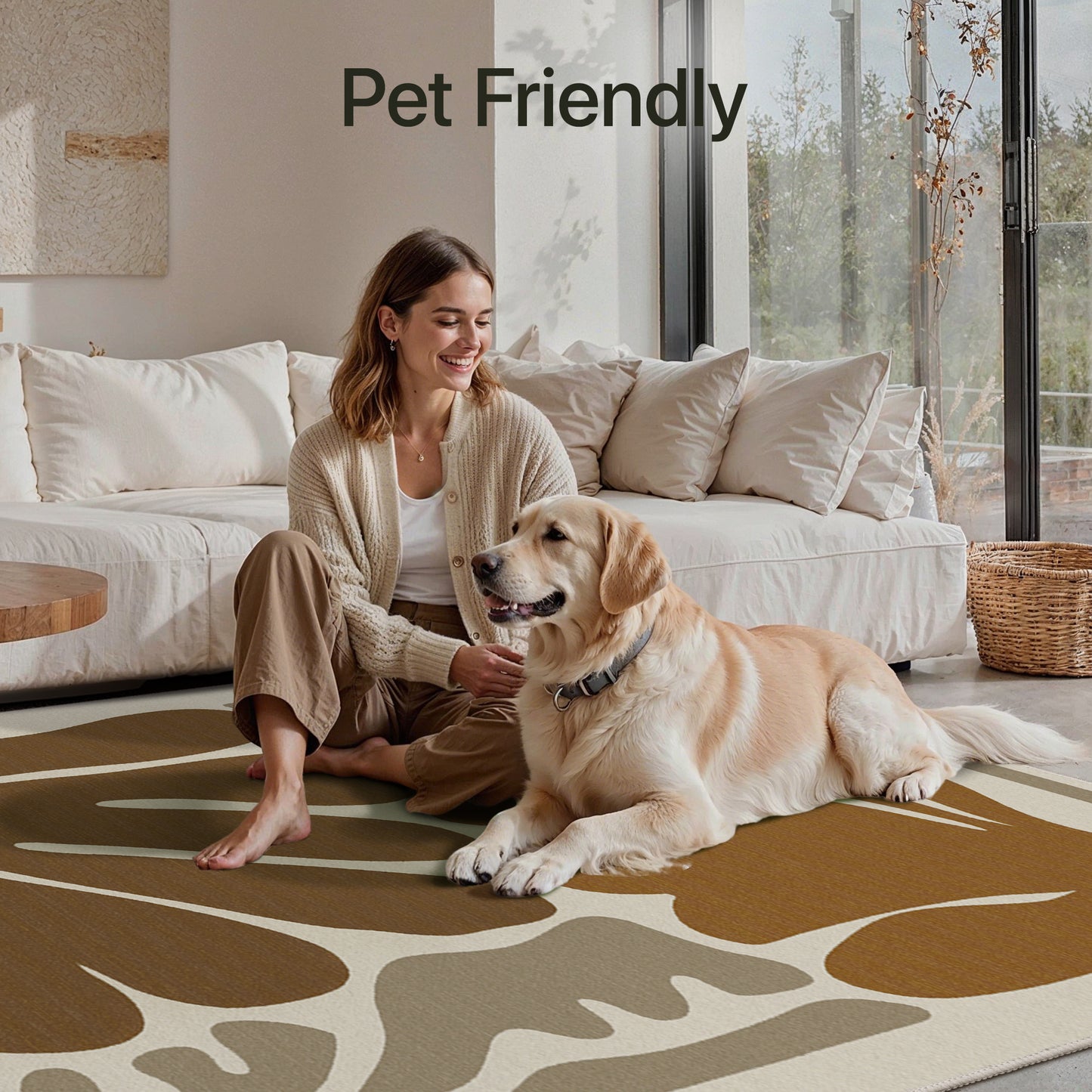 KUETH 8X10 Area Rugs Machine Washable Rugs for Living Room, Non Slip Throw Rug with Rubber Backing, Brown Rug for Entryway、Bedroom、Kitchen、Floor and Dining Room