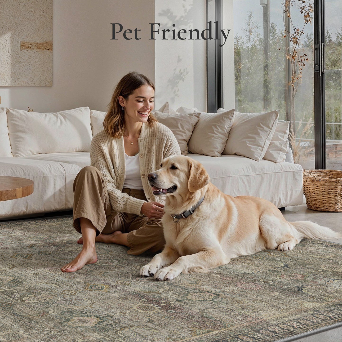 KUETH Modern 8x10 Area Rugs for Living Room, Non Slip Machine Washable Retro Rugs, Low Pile Chenille Print Rug for Bedroom, Dining Room, Home Office