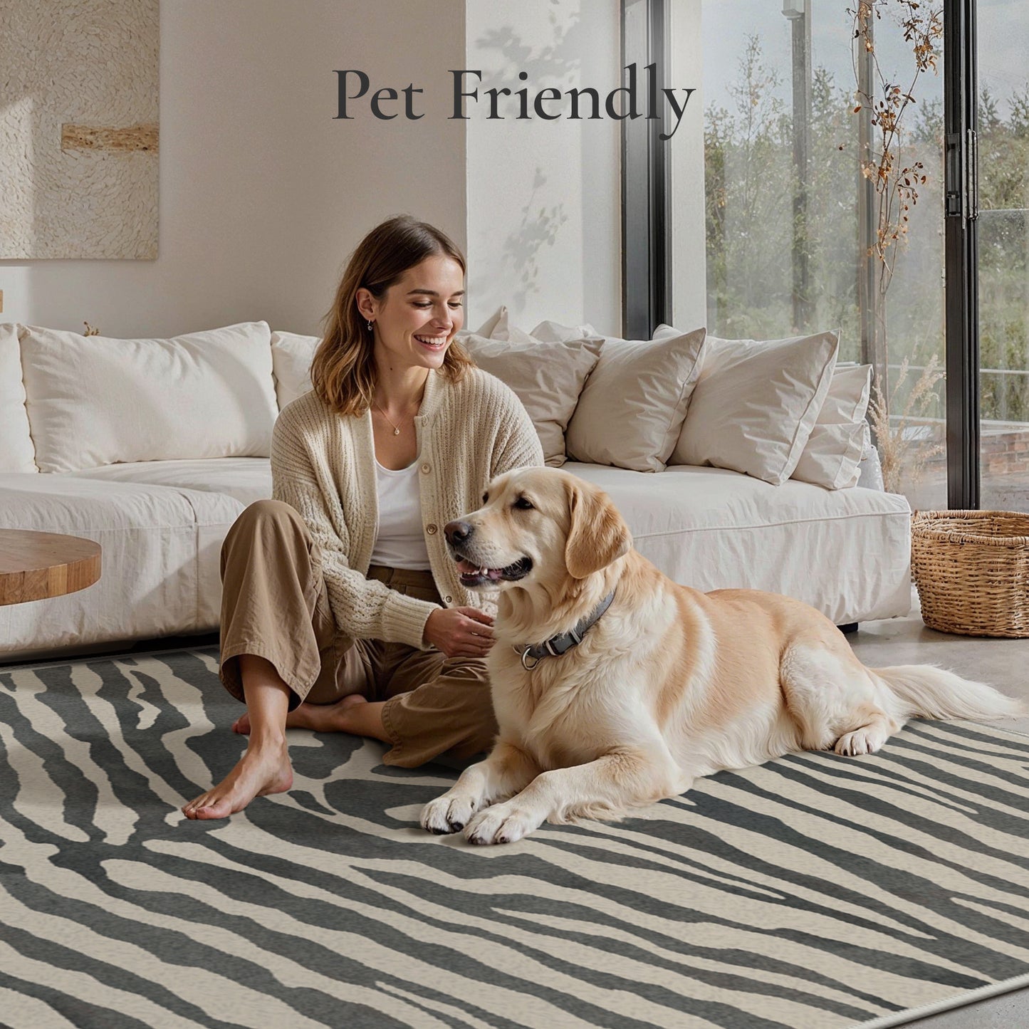 KUETH 5x7 Zebra Area Rugs Machine Washable Rugs for Living Room, Non Slip Flat Pile Rug with Rubber Backing, Modern Rug for Entryway Bedroom Dining Room Home Office