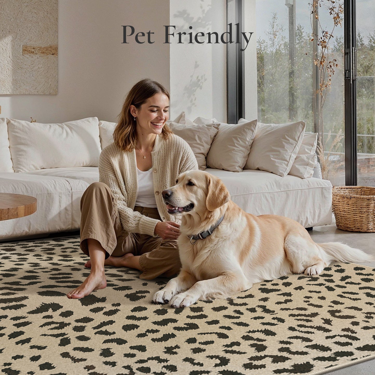 KUETH 5x7 Leopard Area Rugs Machine Washable Rugs for Living Room, Non Slip Flat Pile Rug with Rubber Backing, Modern Rug for Entryway Bedroom Dining Room Home Office